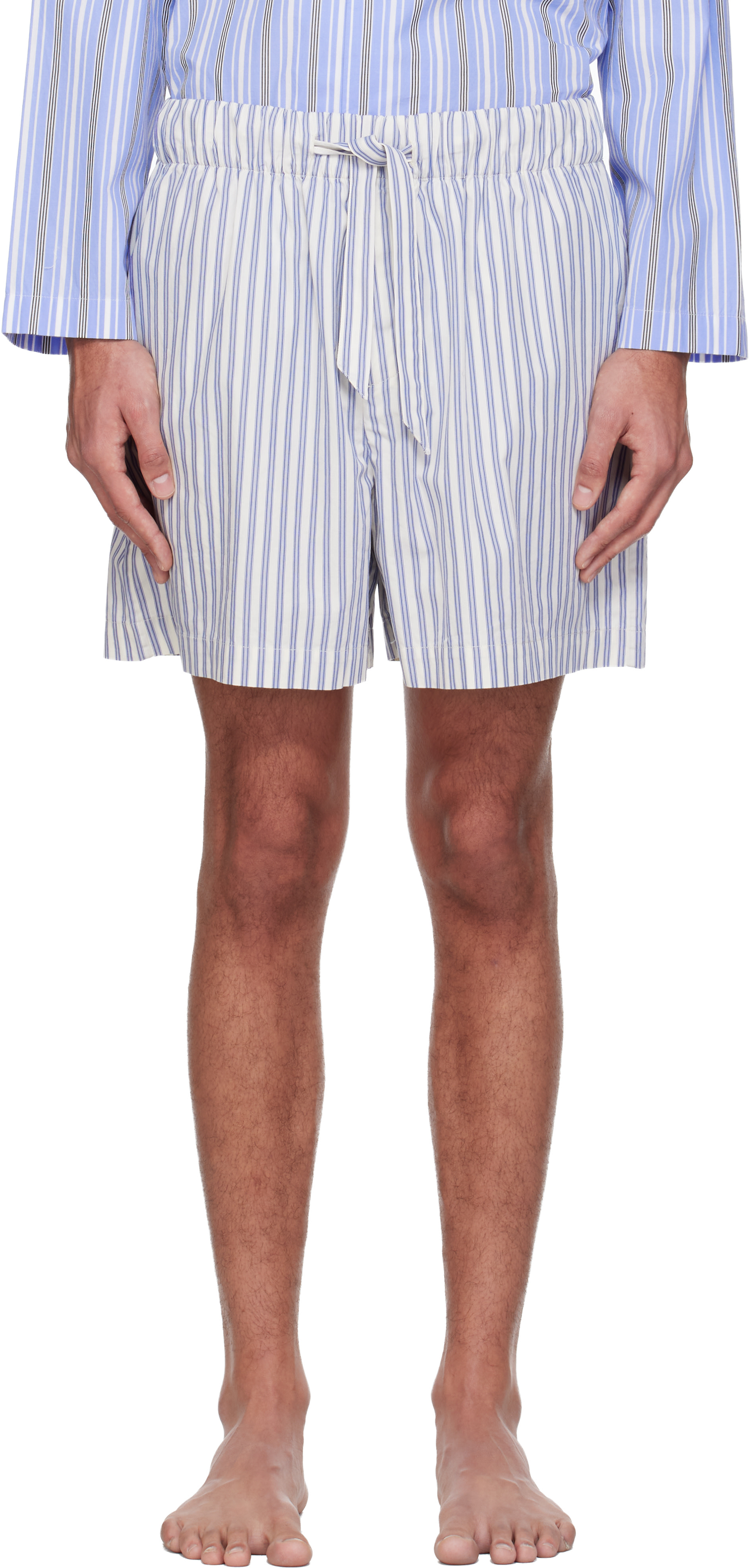 Tekla - White & Blue Poplin Pyjama Shorts