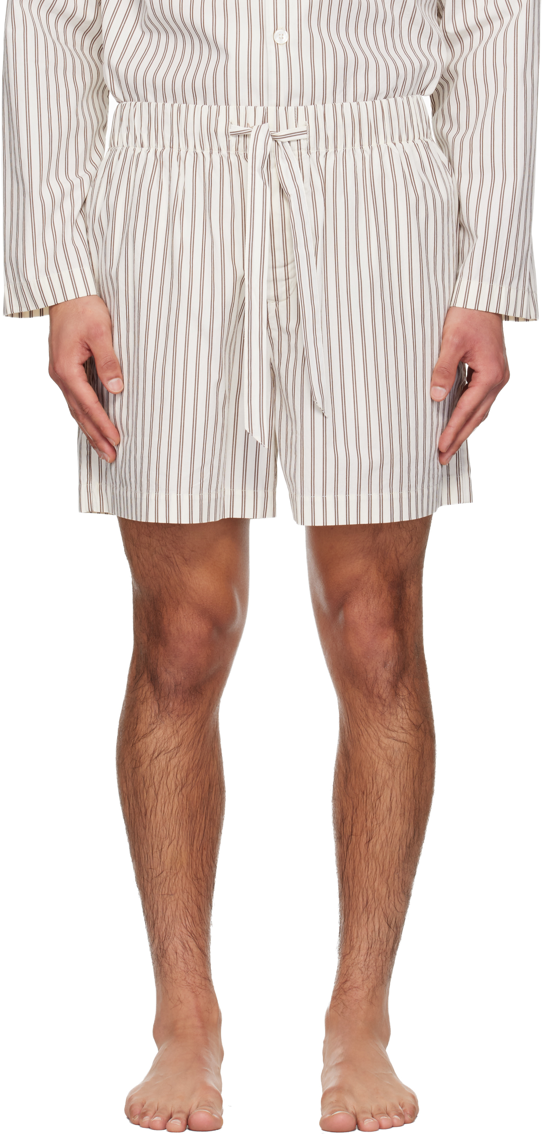 Tekla - Beige & Brown Poplin Pyjama Shorts