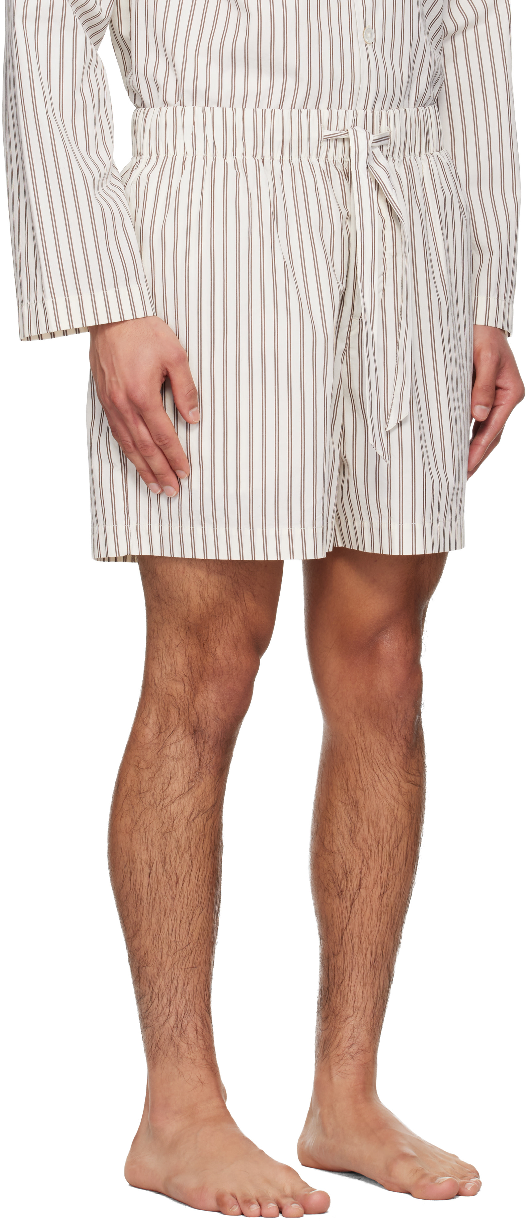 Tekla - Beige & Brown Poplin Pyjama Shorts