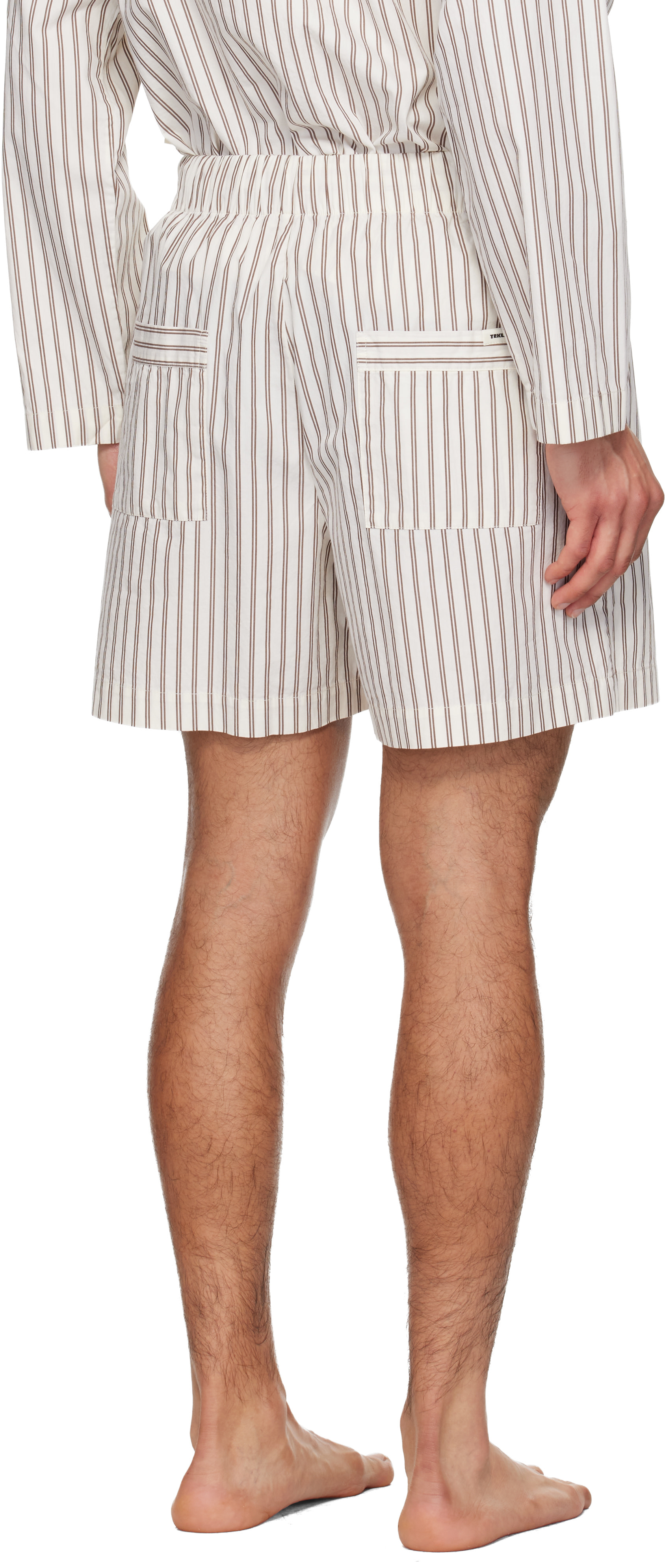Tekla - Beige & Brown Poplin Pyjama Shorts