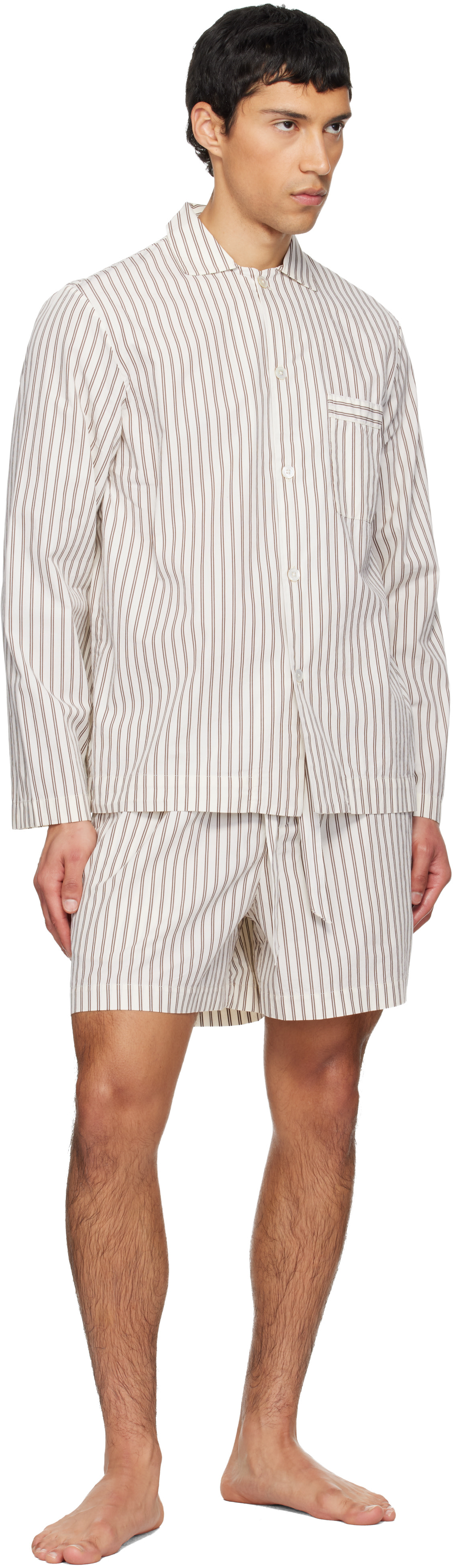 Tekla - Beige & Brown Poplin Pyjama Shorts