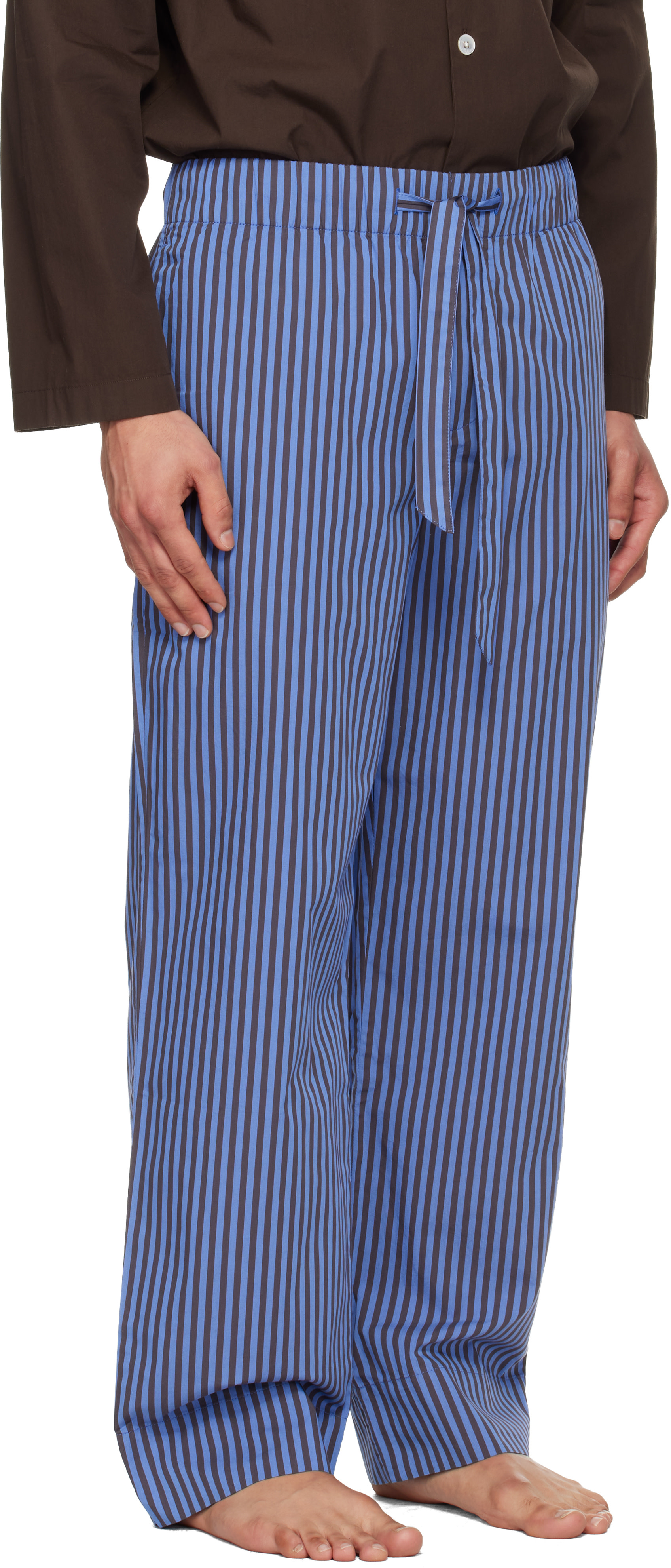Tekla: Brown & Blue Poplin Pyjama Pants | SSENSE