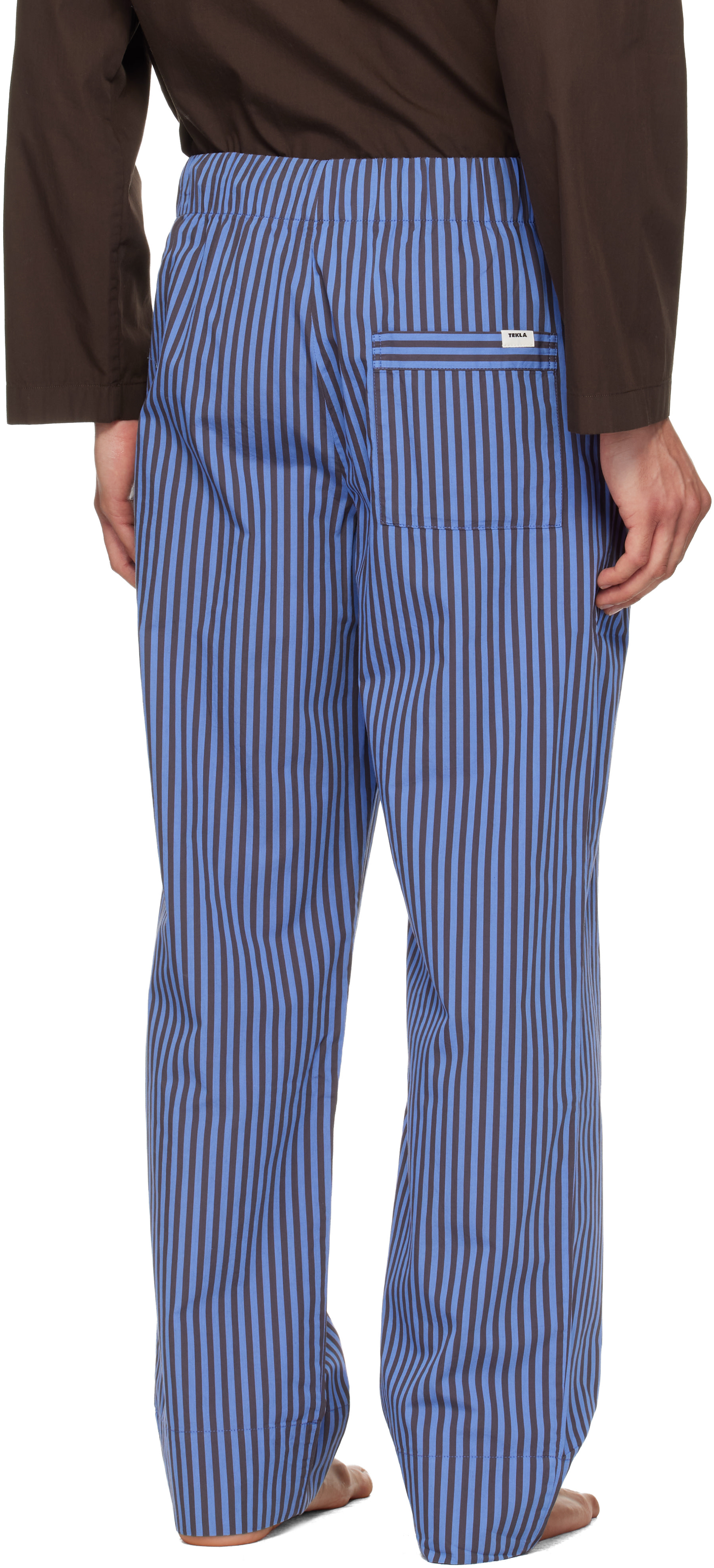 Tekla: Brown & Blue Poplin Pyjama Pants | SSENSE