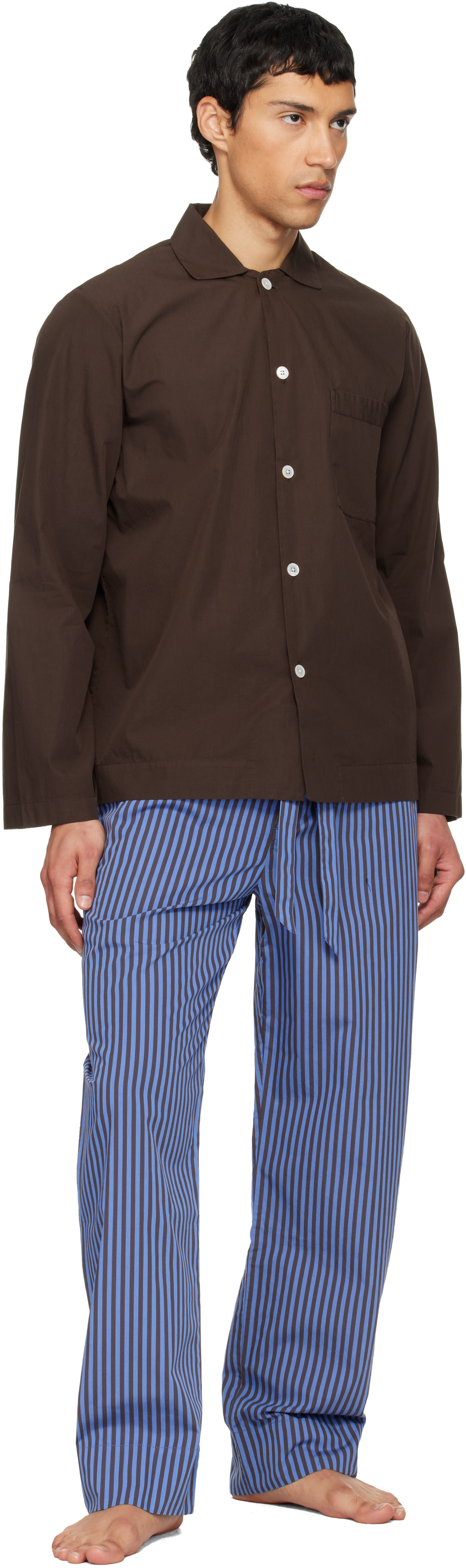 Tekla: Brown & Blue Poplin Pyjama Pants | SSENSE
