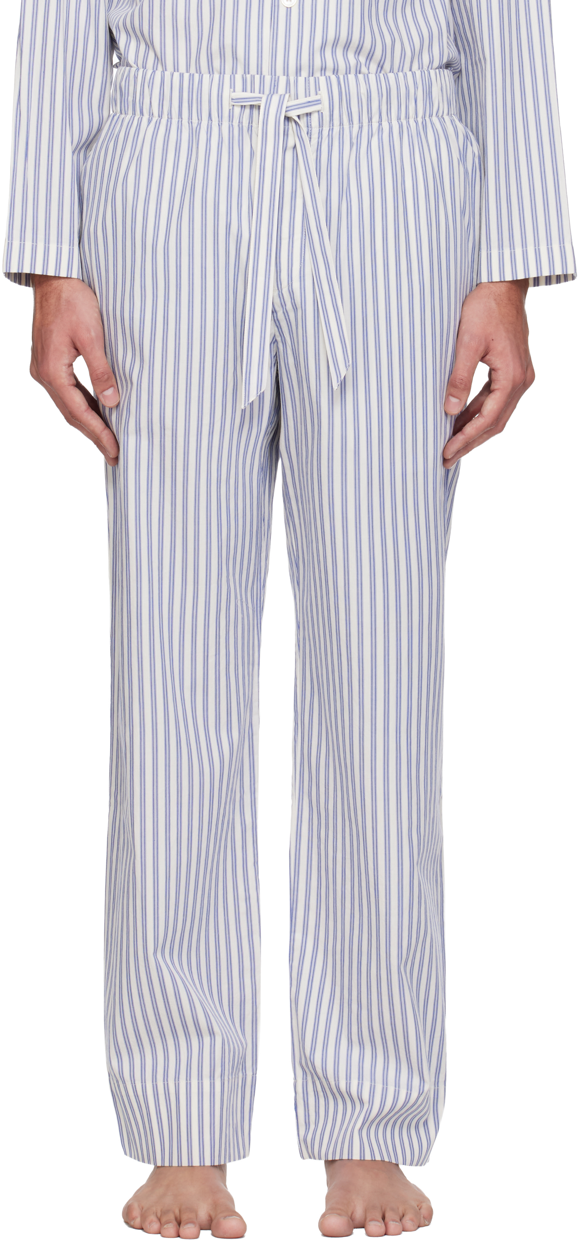 Tekla - White & Blue Poplin Pyjama Pants