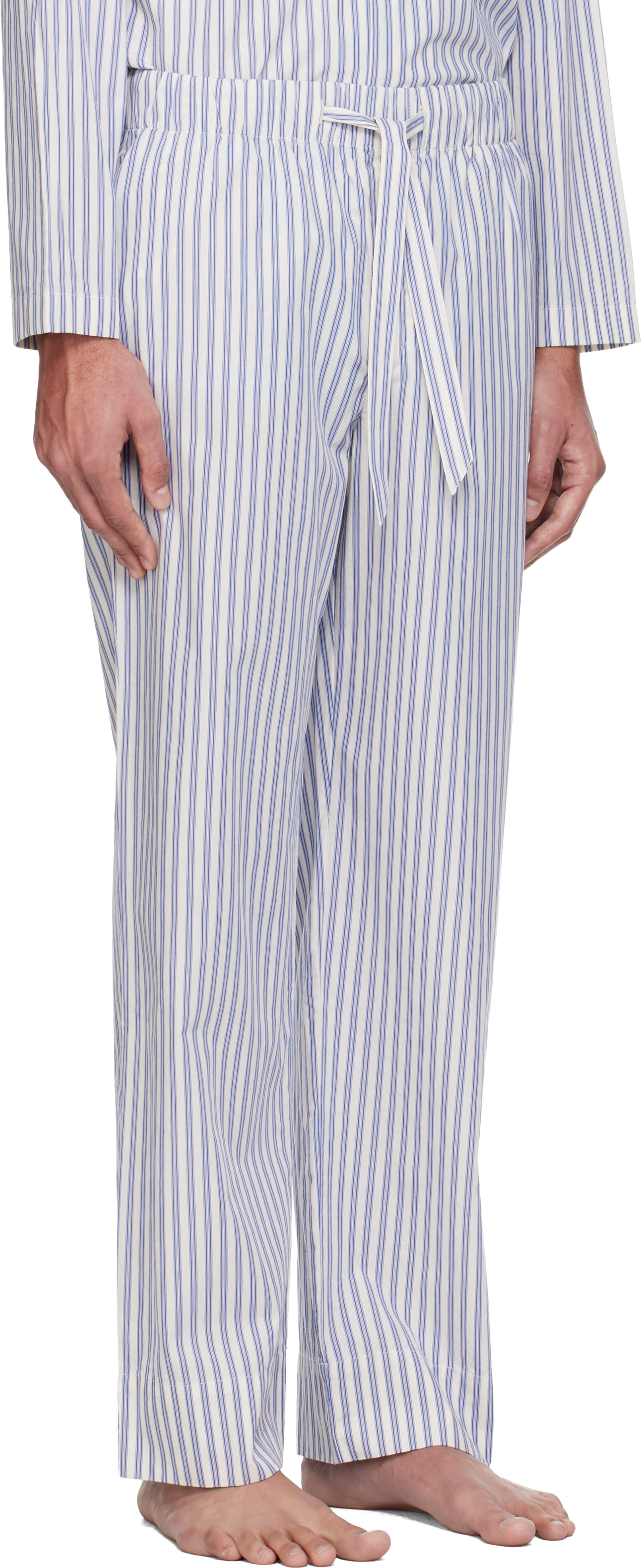 Tekla - White & Blue Poplin Pyjama Pants