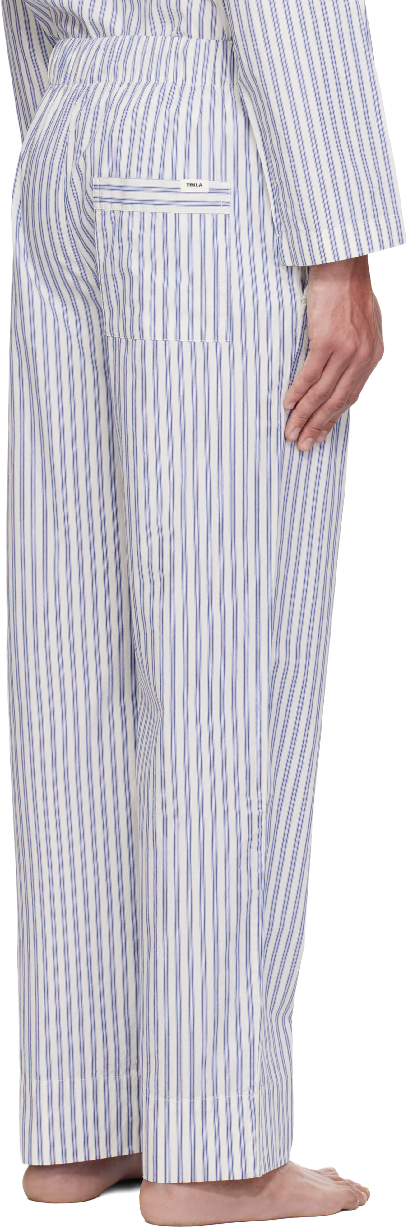 Tekla - White & Blue Poplin Pyjama Pants