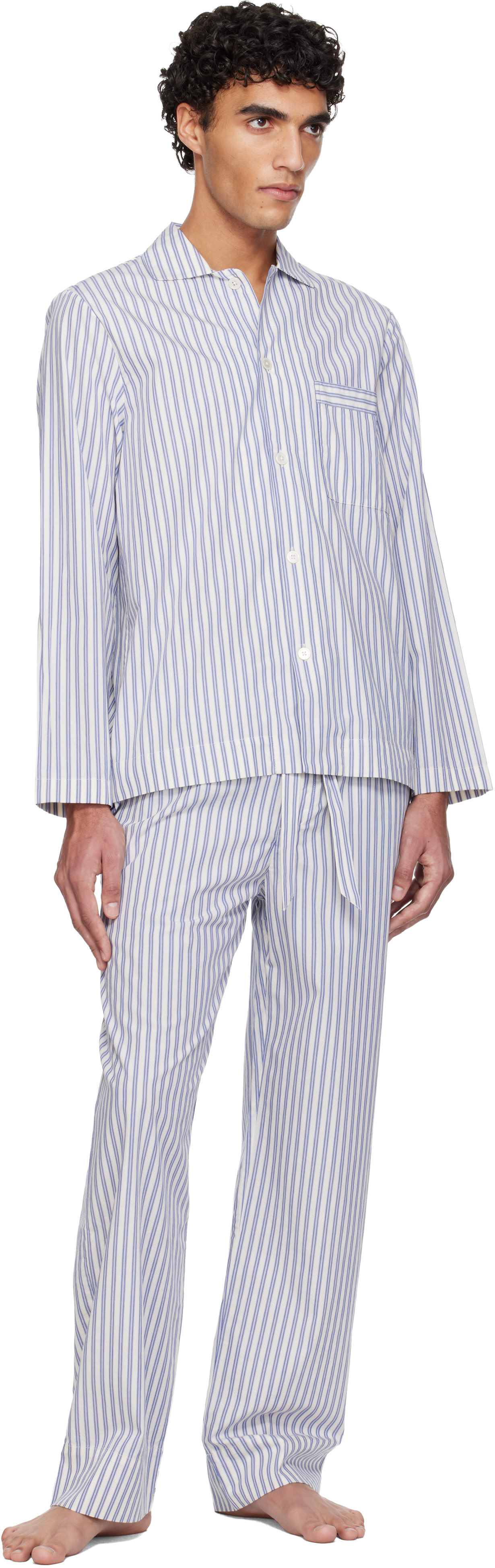 Tekla - White & Blue Poplin Pyjama Pants