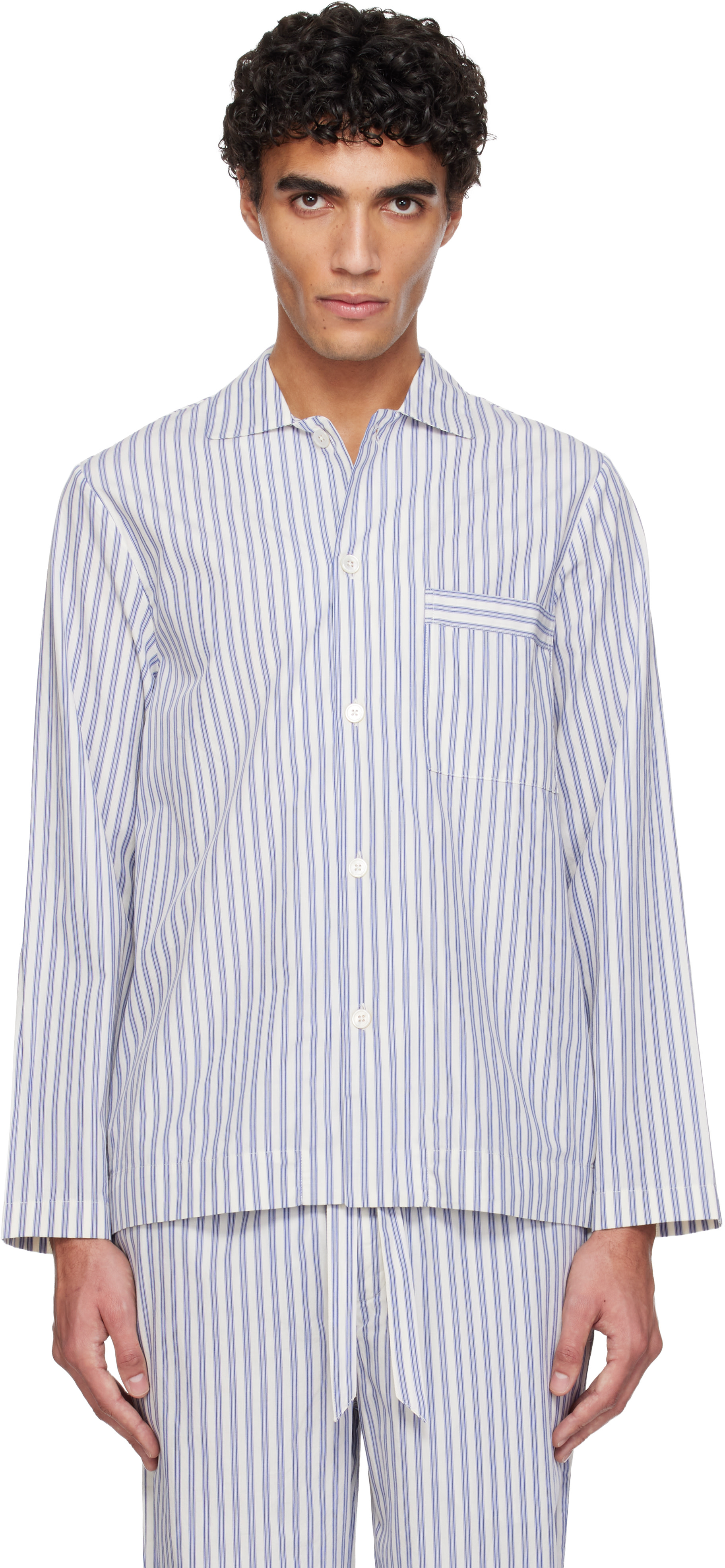 Tekla - Blue & White Poplin Long-Sleeved Pyjama Shirt