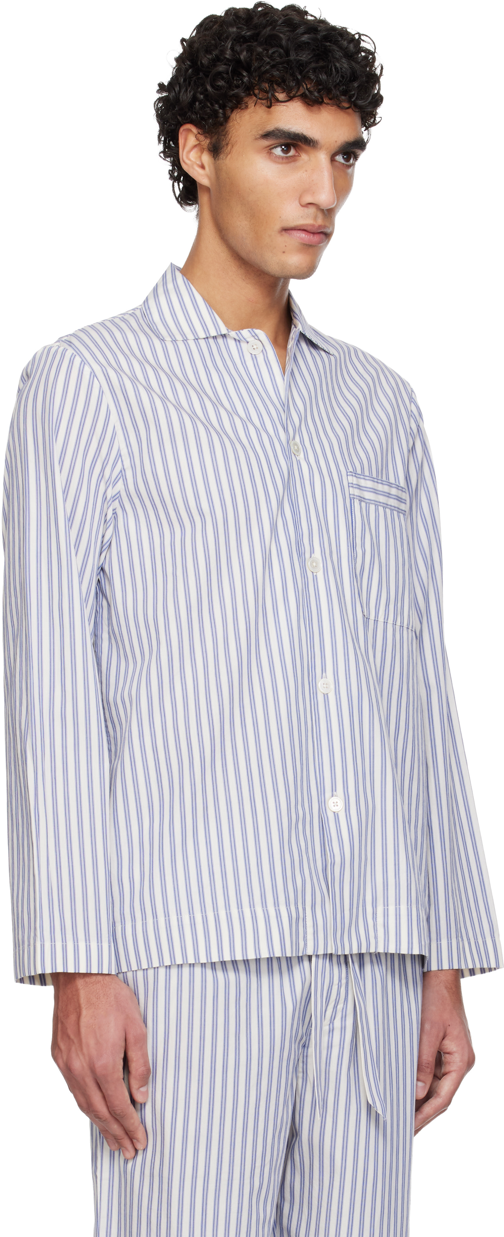 Tekla - Blue & White Poplin Long-Sleeved Pyjama Shirt