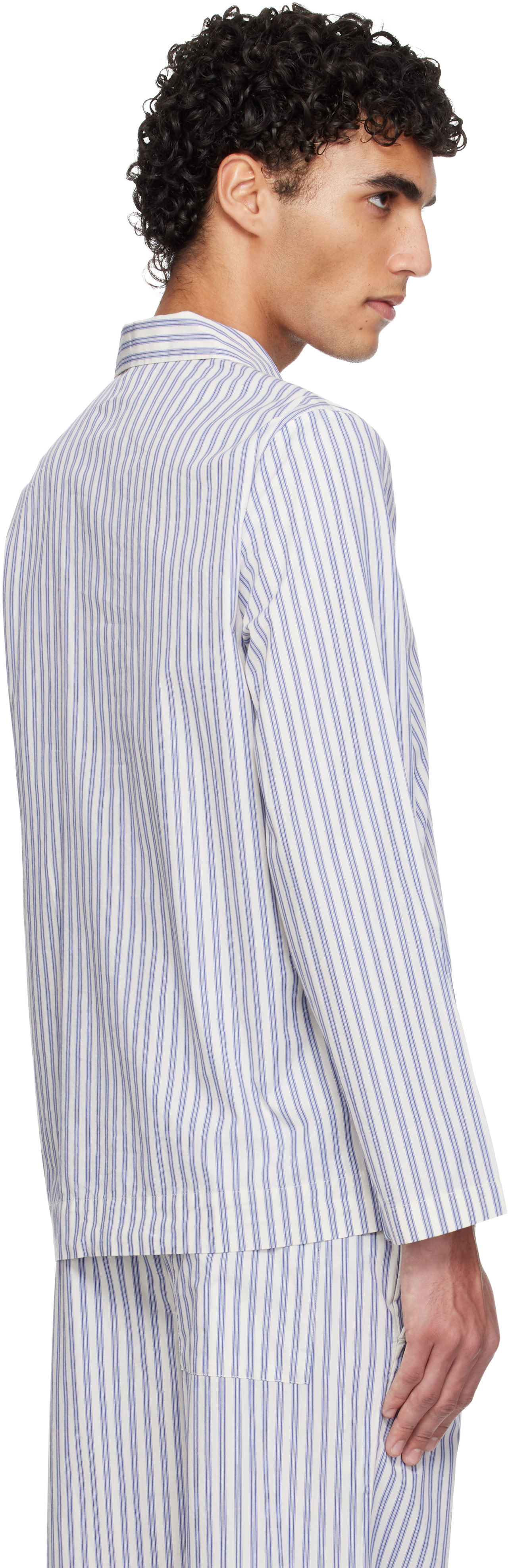Tekla - Blue & White Poplin Long-Sleeved Pyjama Shirt