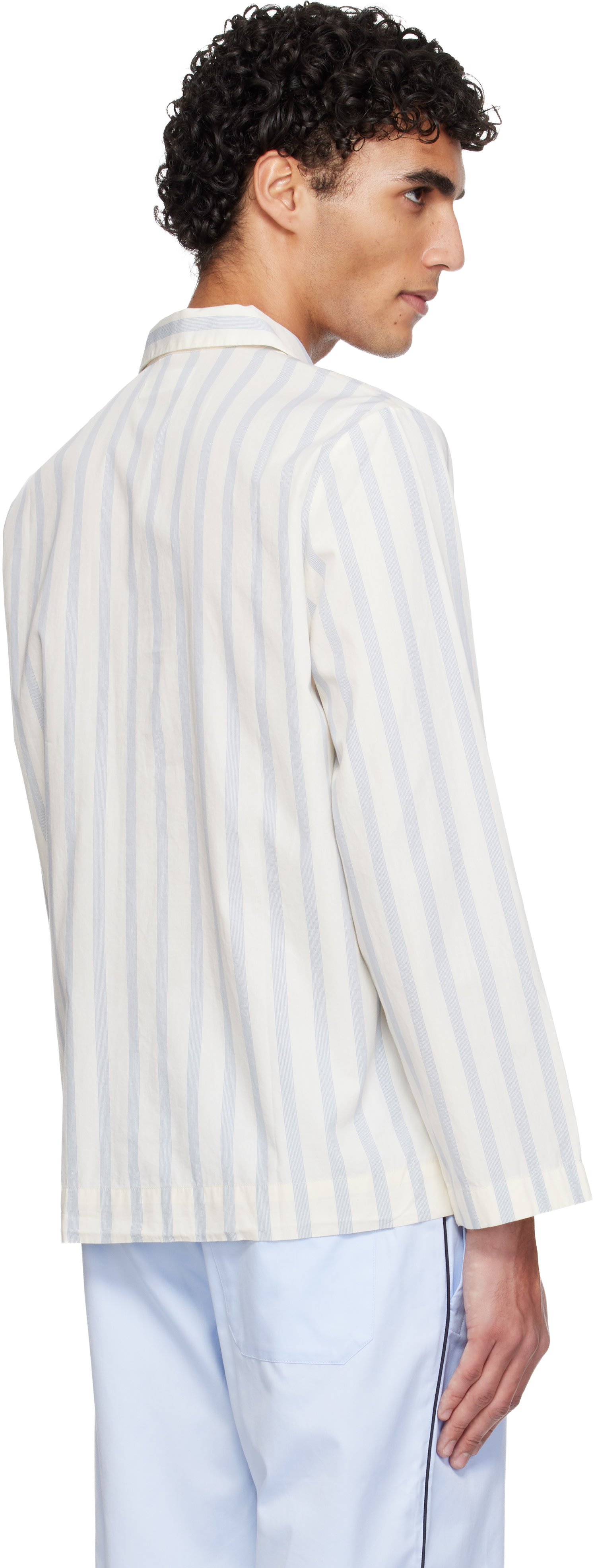 Tekla - White & Blue Poplin Long-Sleeved Pyjama Shirt