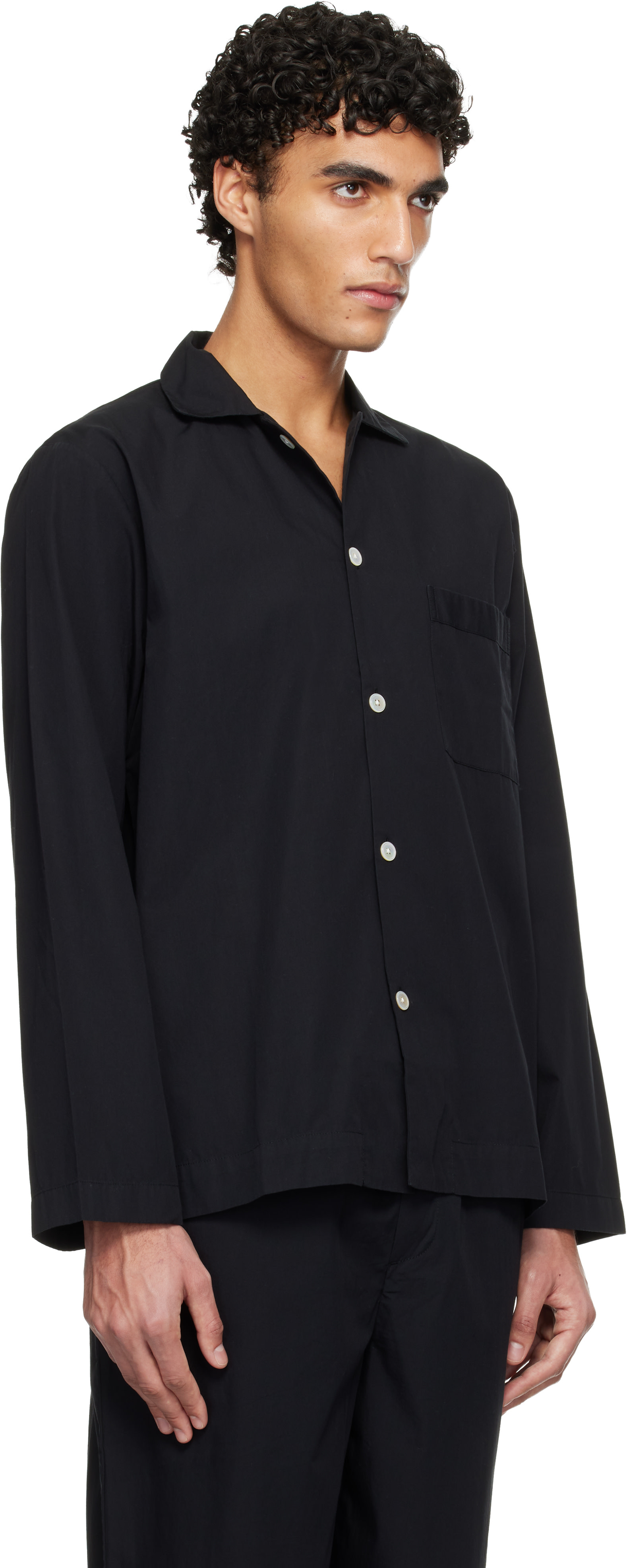Tekla - Black Poplin Long-Sleeved Pyjama Shirt