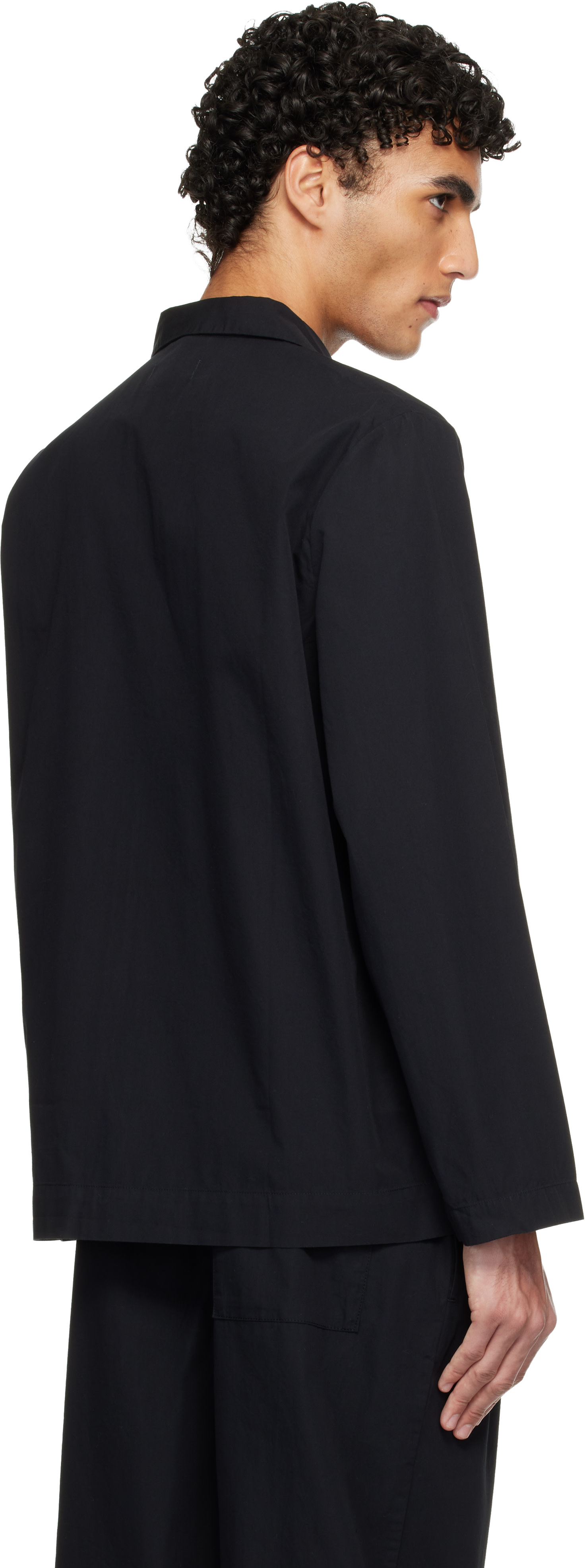 Tekla - Black Poplin Long-Sleeved Pyjama Shirt