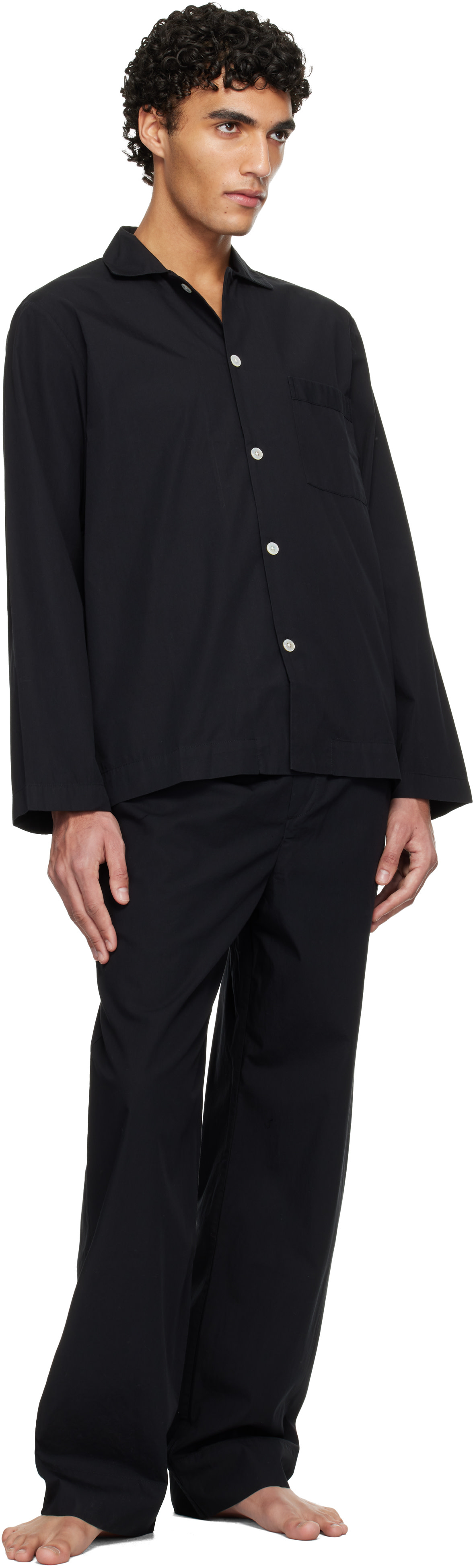 Tekla - Black Poplin Long-Sleeved Pyjama Shirt