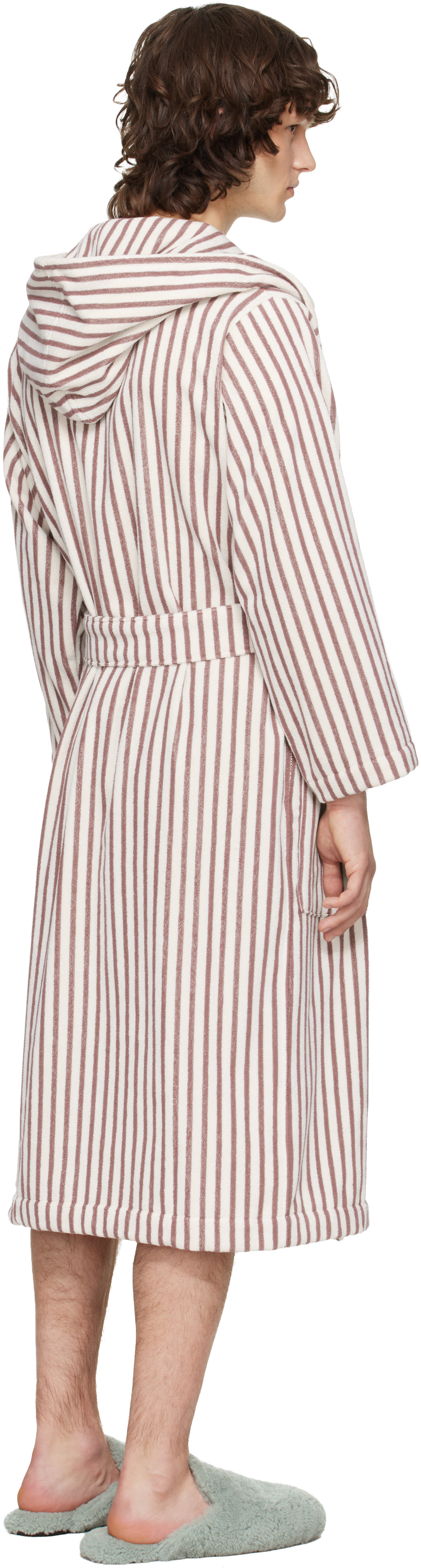 Tekla - Off-White & Burgundy Terry Hooded Bathrobe
