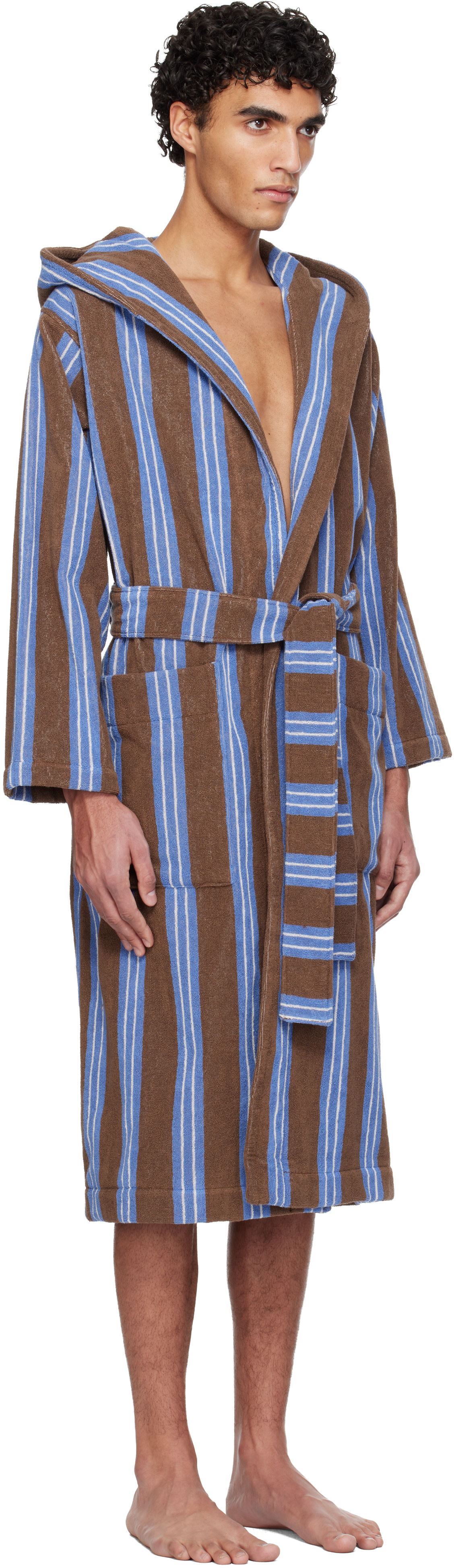 TEKLA テリーバスローブ Tekla: Brown & Blue Terry Hooded Bathrobe | SSENSE