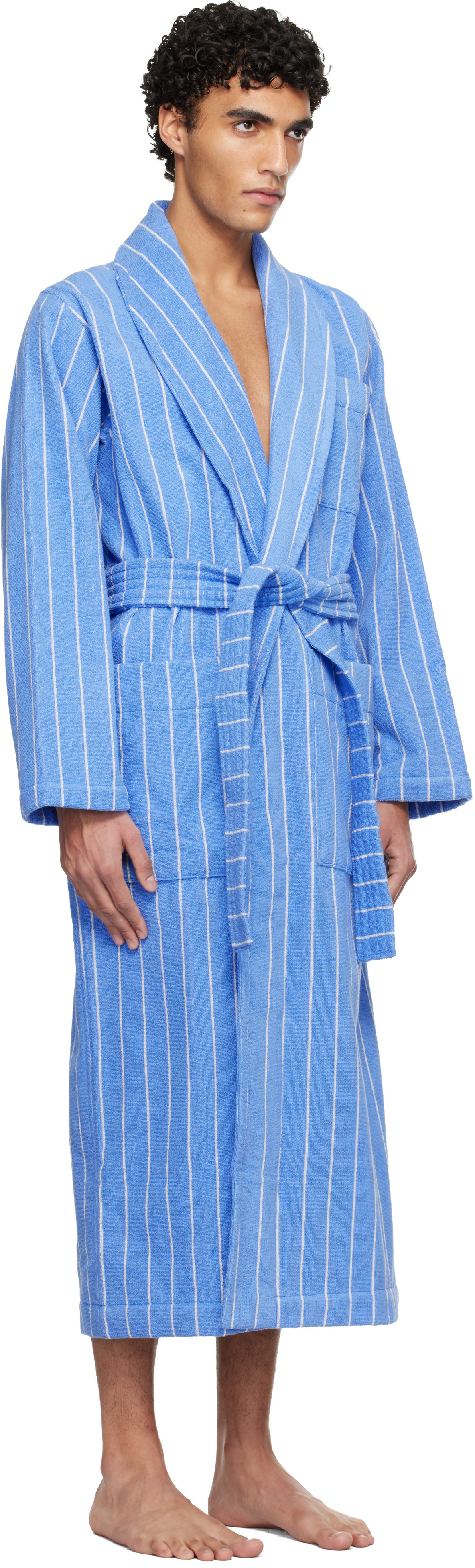 Tekla - Blue & White Terry Classic Bathrobe