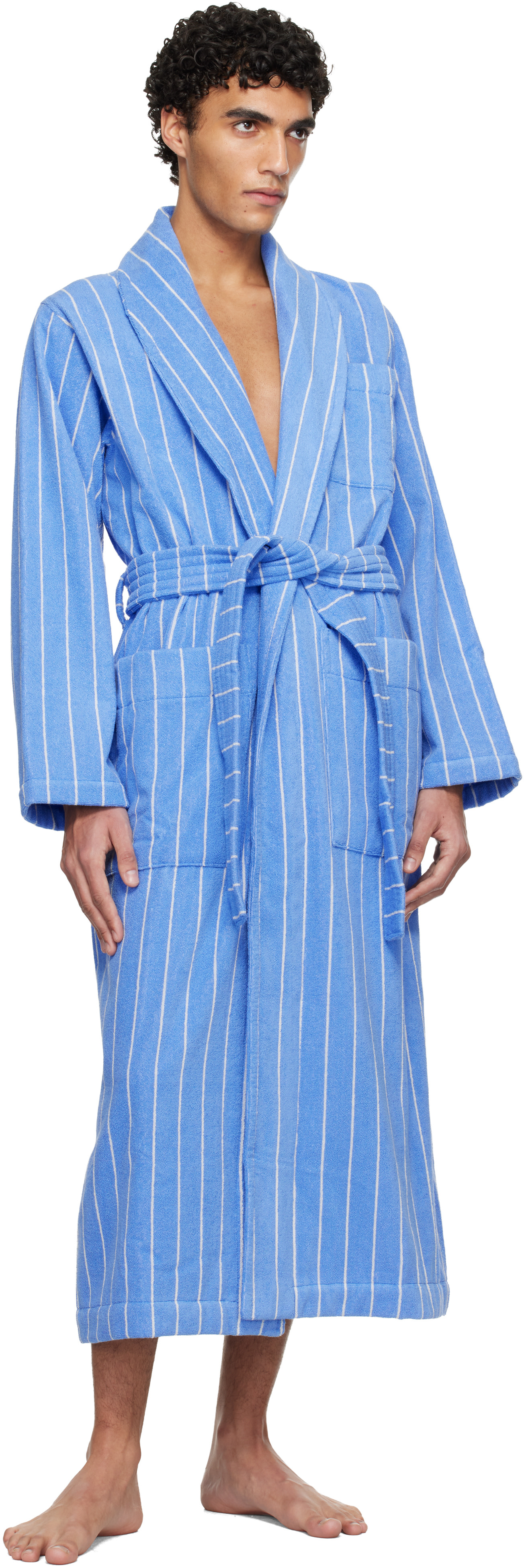 Tekla - Blue & White Terry Classic Bathrobe