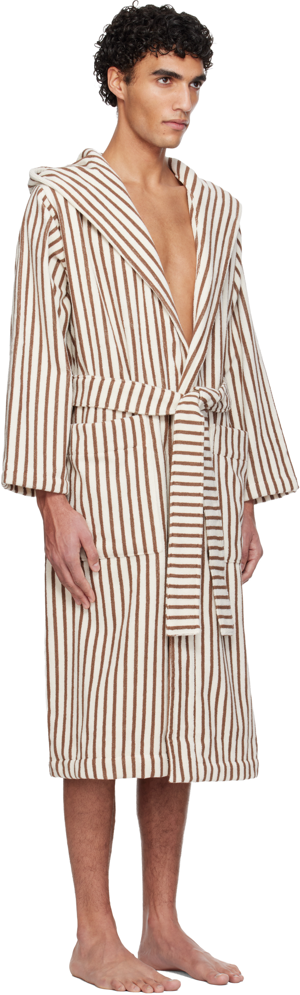 Tekla - Off-White & Brown Terry Hooded Bathrobe