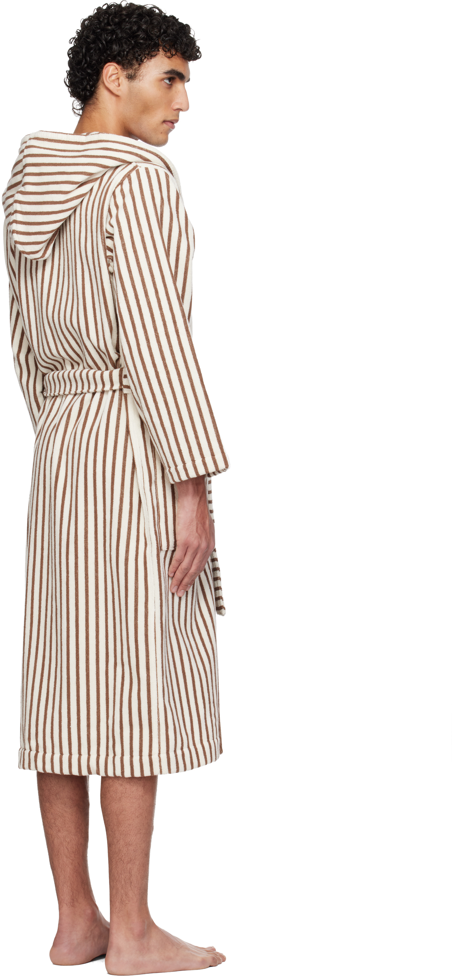 Tekla - Off-White & Brown Terry Hooded Bathrobe