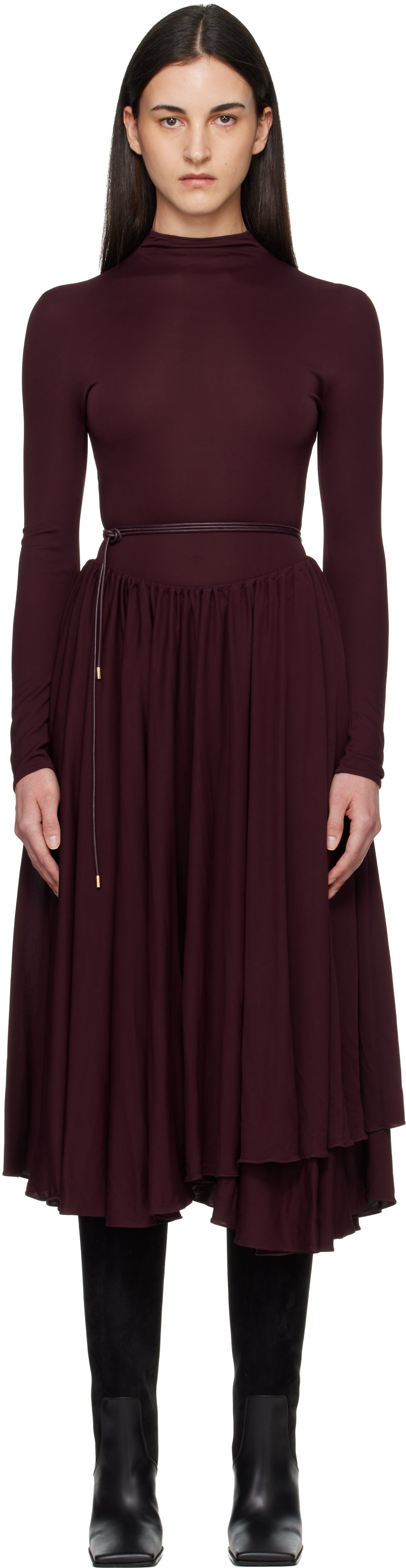 ALAÏA - Robe longue évasée bourgogne