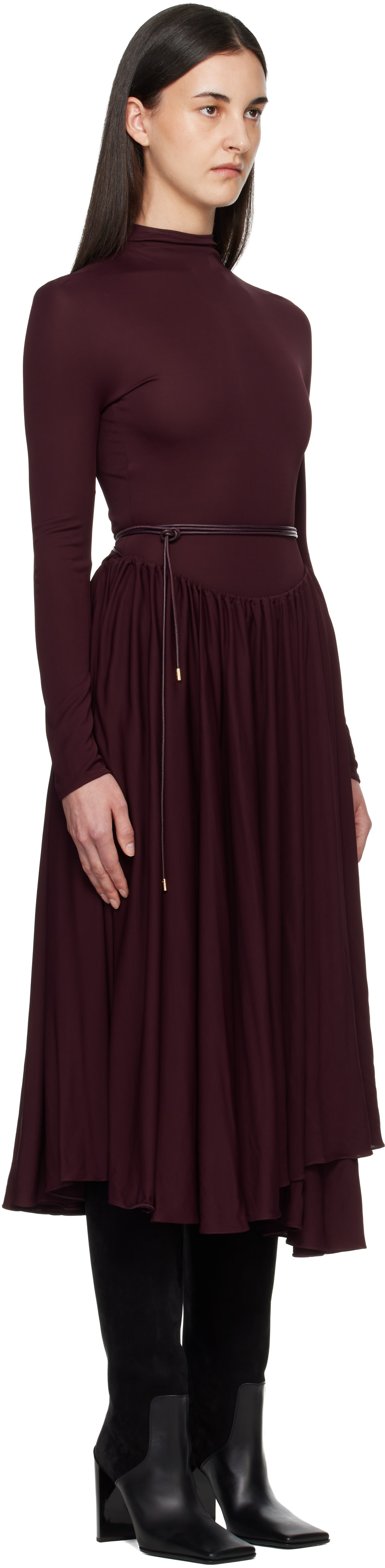 ALAÏA - Robe longue évasée bourgogne
