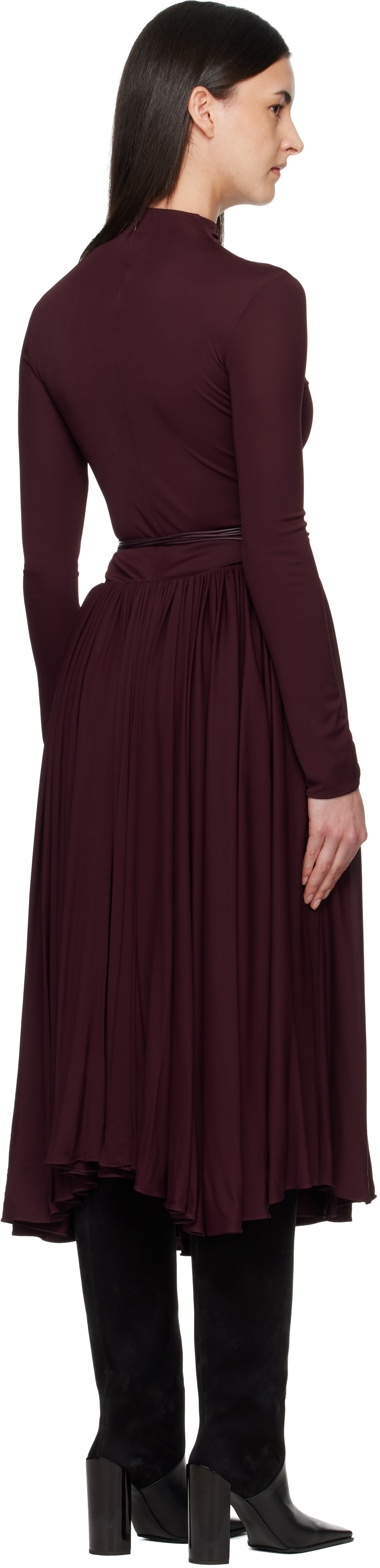 ALAÏA - Robe longue évasée bourgogne