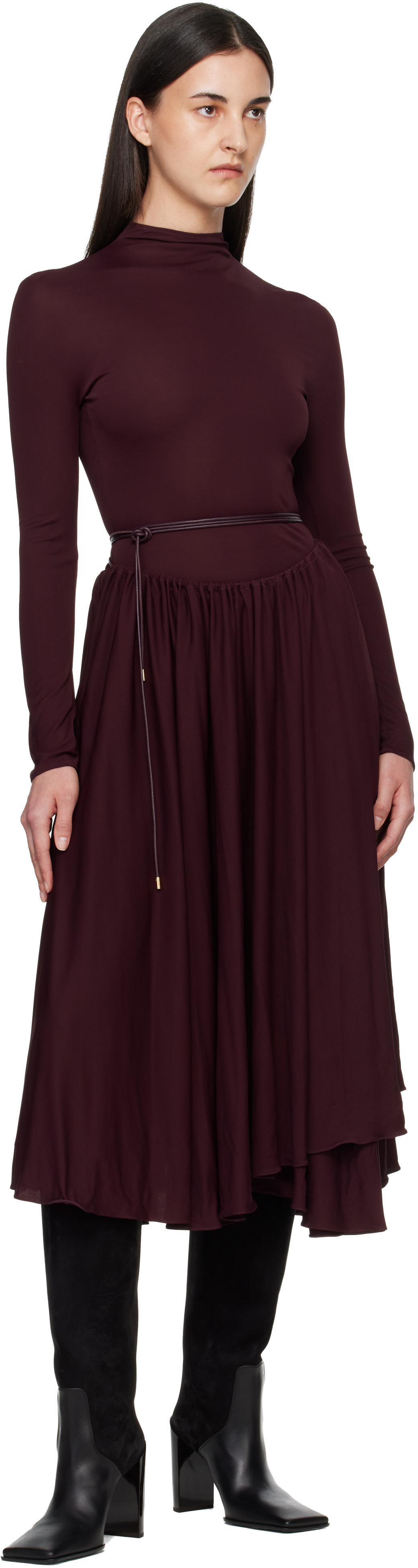 ALAÏA - Robe longue évasée bourgogne