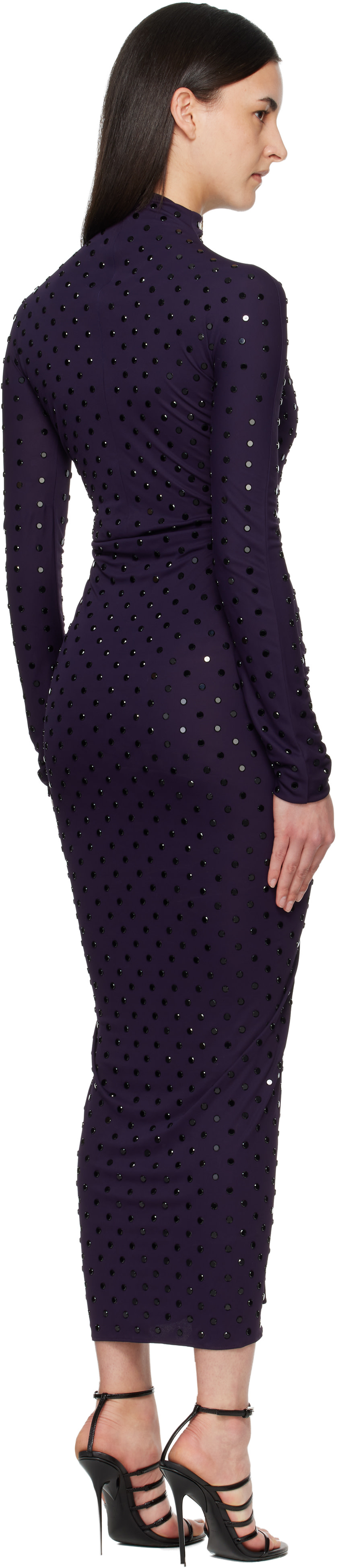 ALAA: Purple Draped Fluid Strass Jersey Maxi Dress | SSENSE Canada