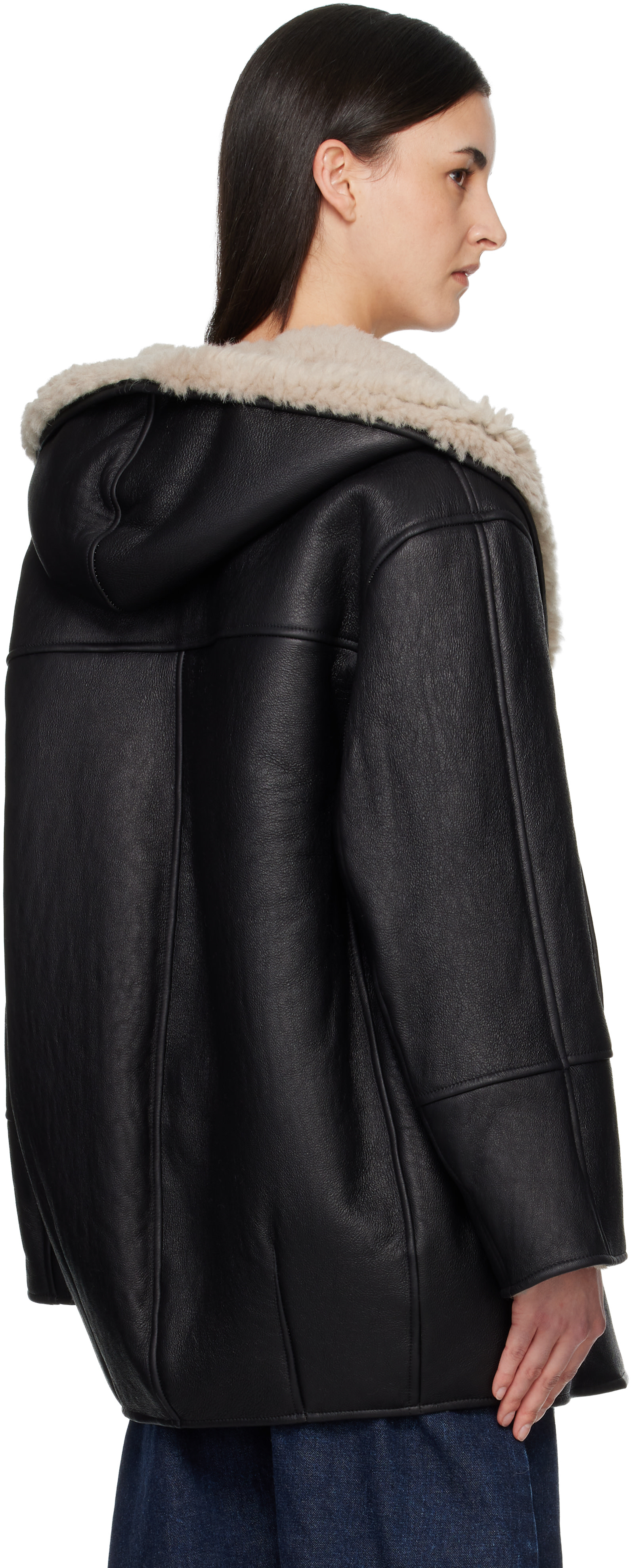 ALAÏA: Black Hooded Shearling Parka Jacket | SSENSE