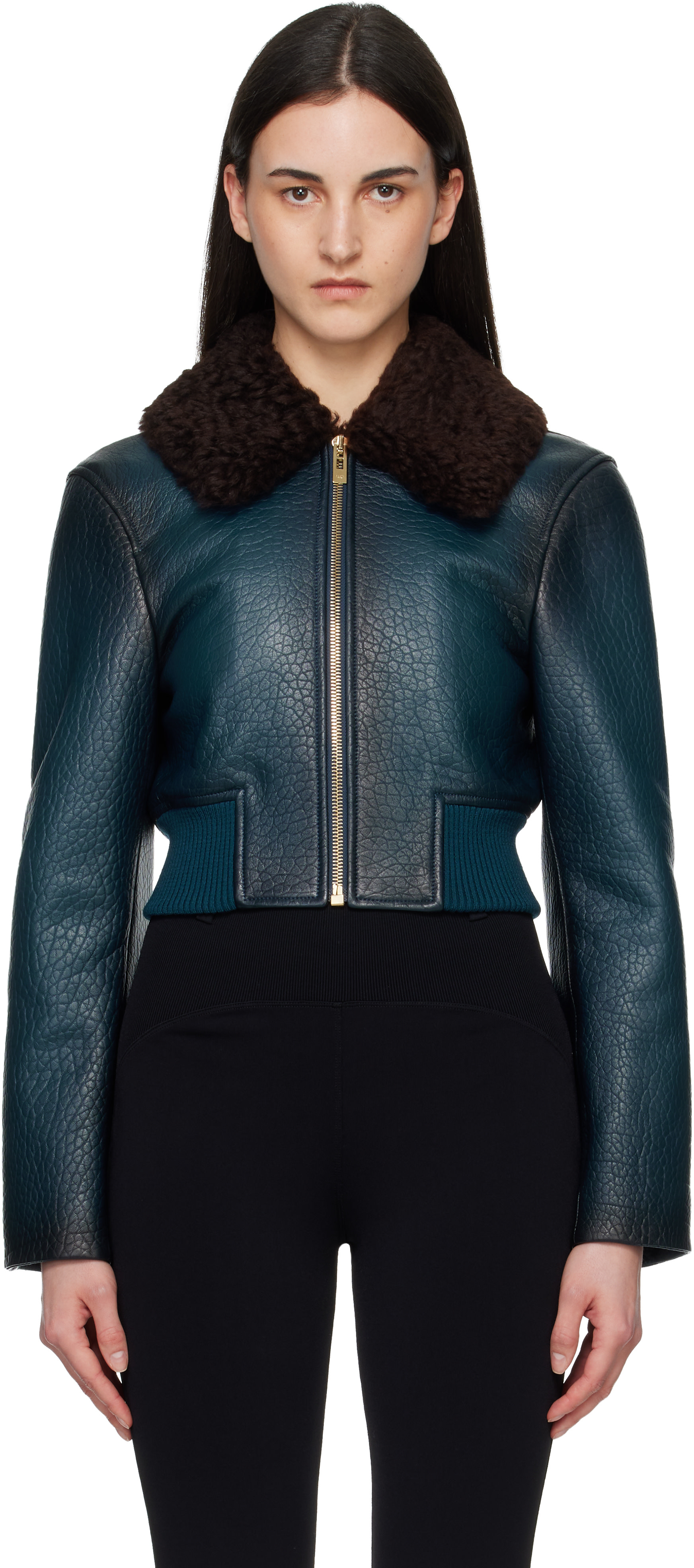 ALAÏA - Blouson aviateur bleu en cuir