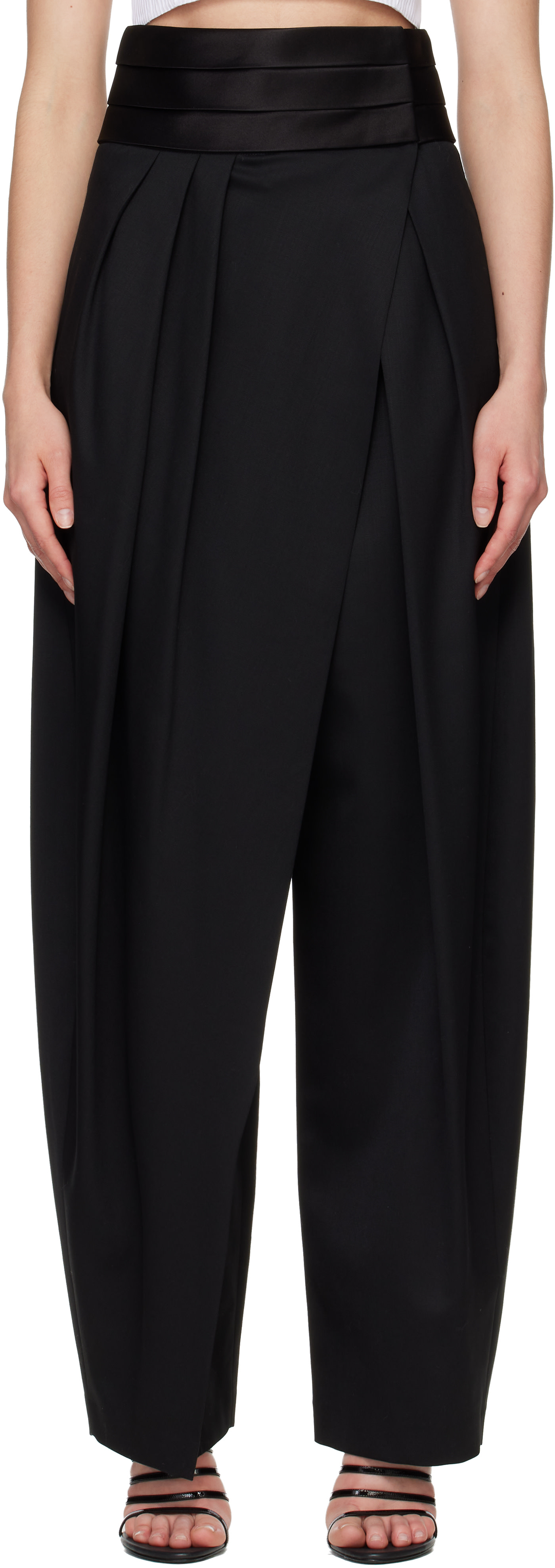 ALAÏA: Black Tux Round Wool Trousers | SSENSE