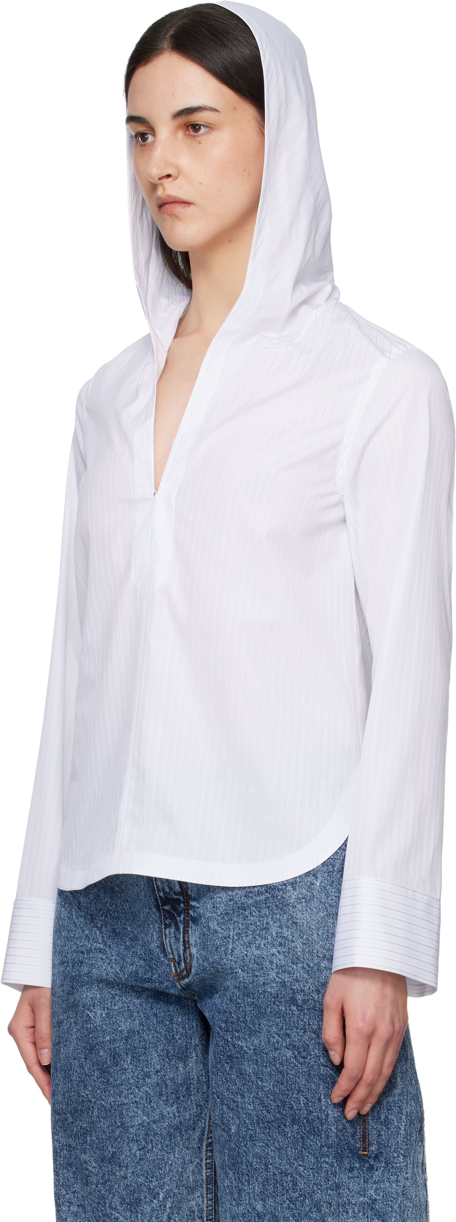 ALAÏA - Chemise blanche en popeline à capuche