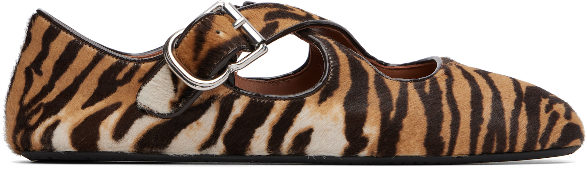 ALAÏA: Brown & Beige Criss Cross Ballerina Flats | SSENSE