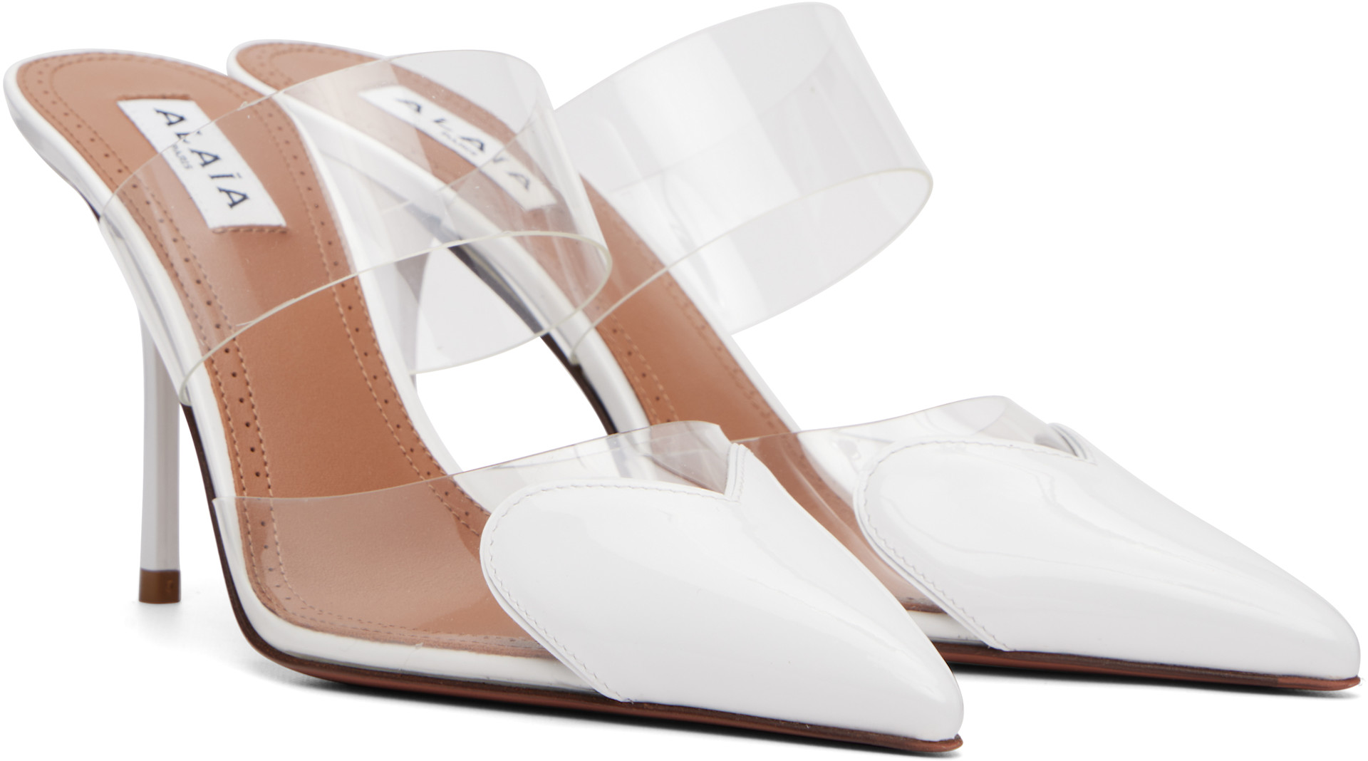 ALAÏA: White 'Le Cœur' Mule Heels | SSENSE