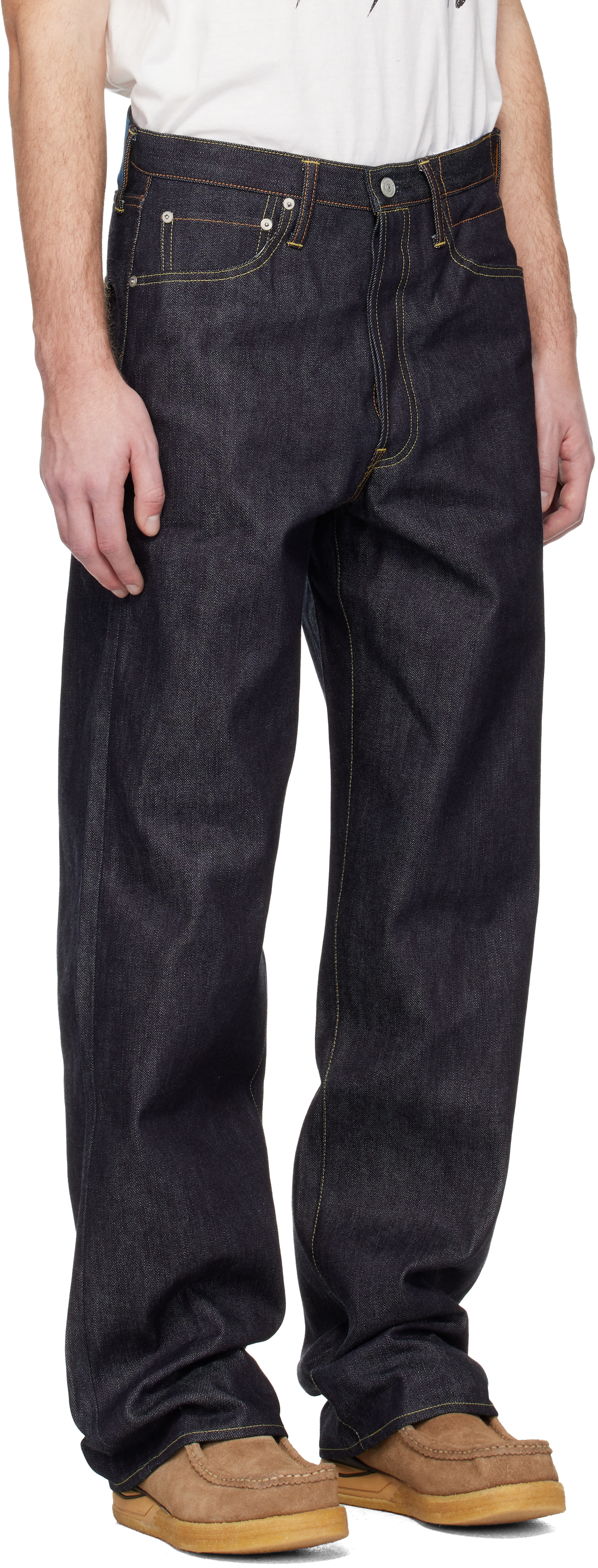 visvim: Navy Social Sculpture 01 Ex WD Unwashed Jeans | SSENSE