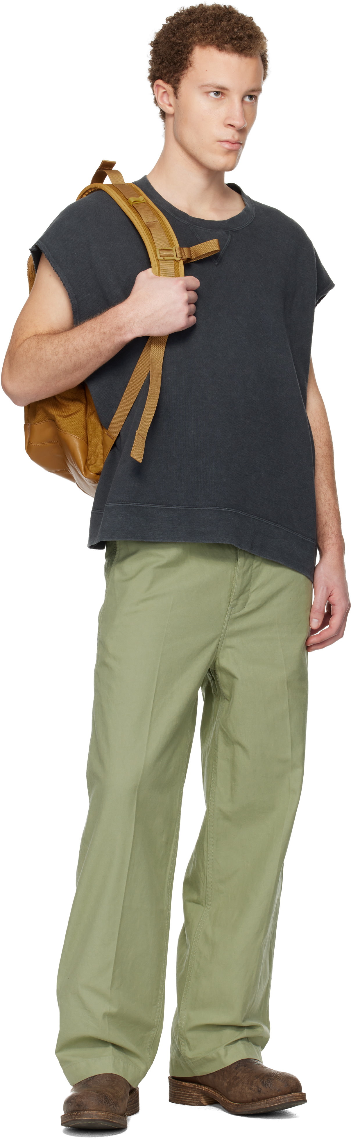 visvim: Green Ex Wide Chino Trousers | SSENSE visvim: Green Ex Wide Chino Trousers | SSENSE
