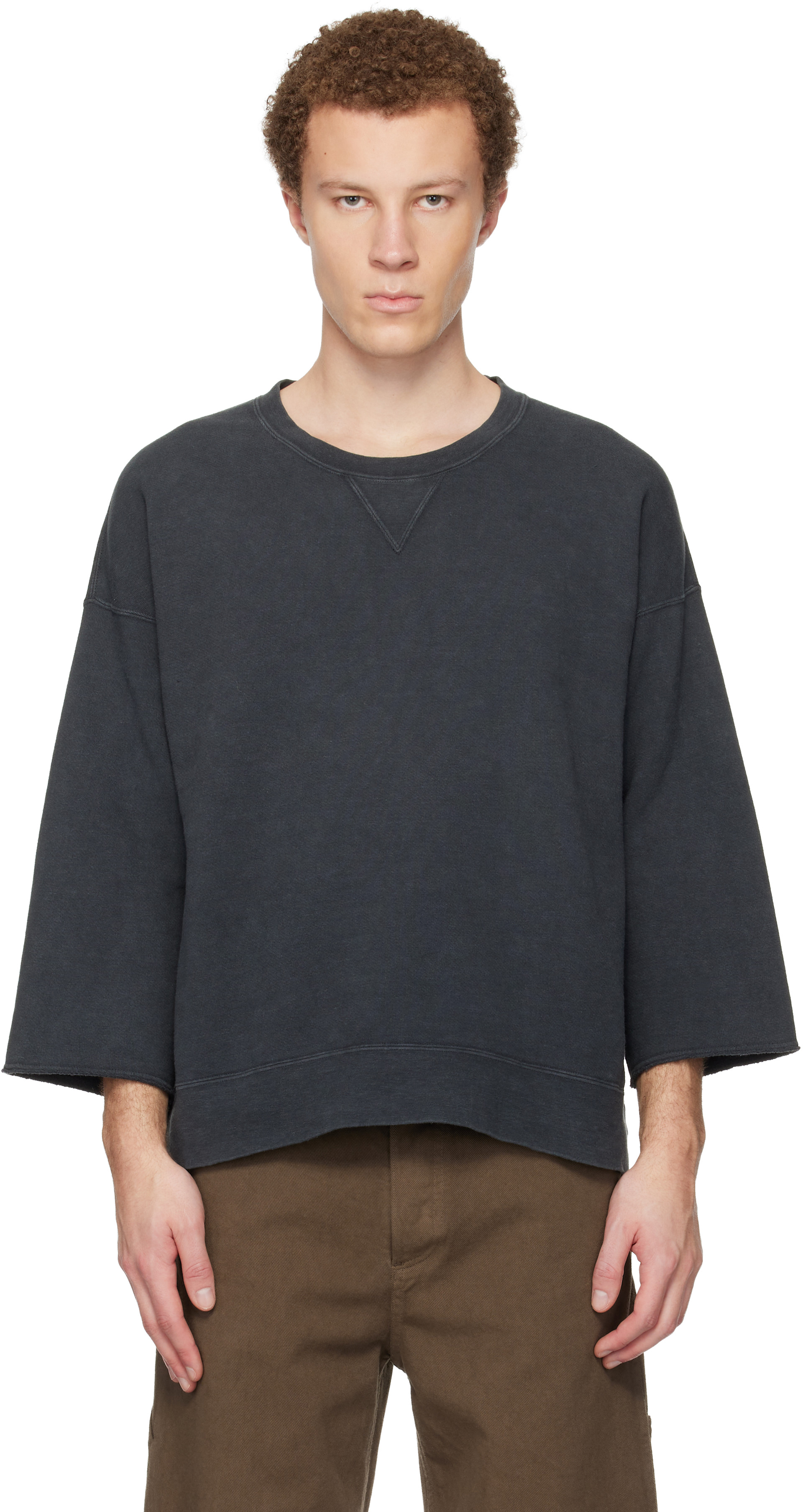 visvim - Pull molletonné surdimensionné noir à manches trois-quarts