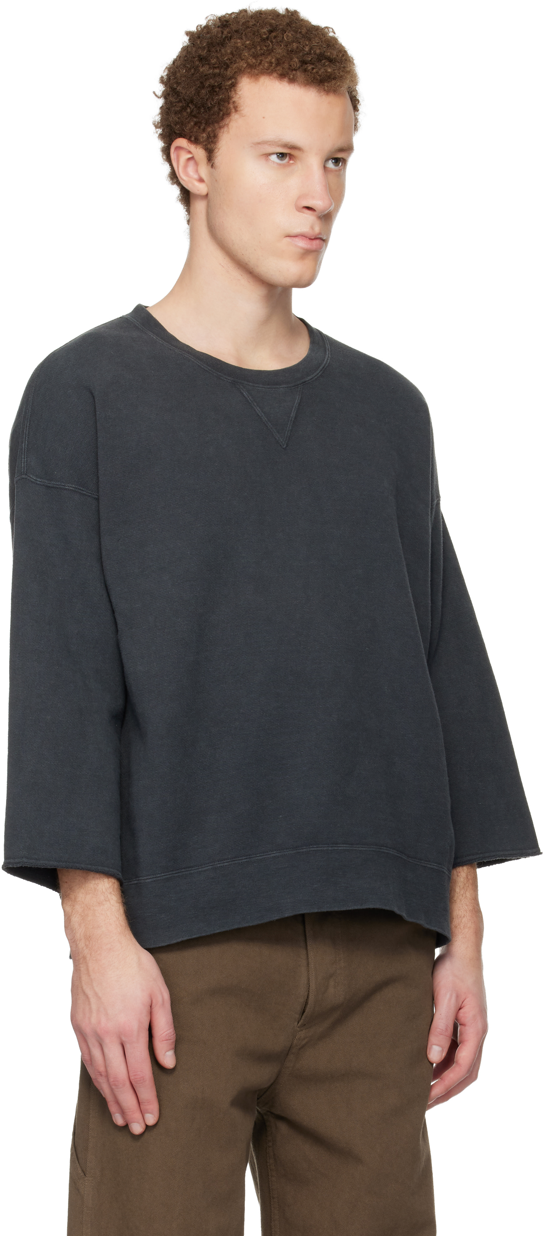 visvim - Pull molletonné surdimensionné noir à manches trois-quarts
