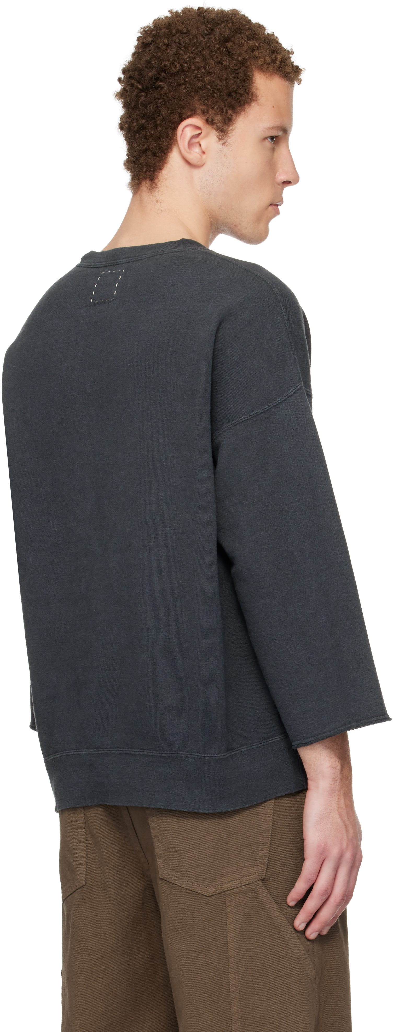 visvim - Pull molletonné surdimensionné noir à manches trois-quarts