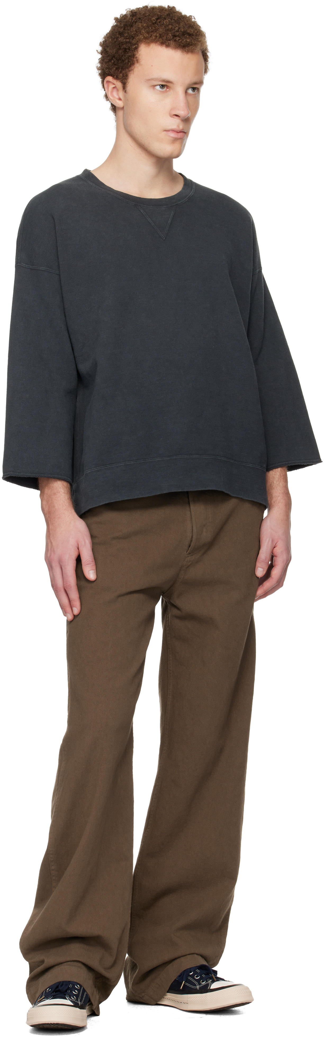 visvim - Pull molletonné surdimensionné noir à manches trois-quarts