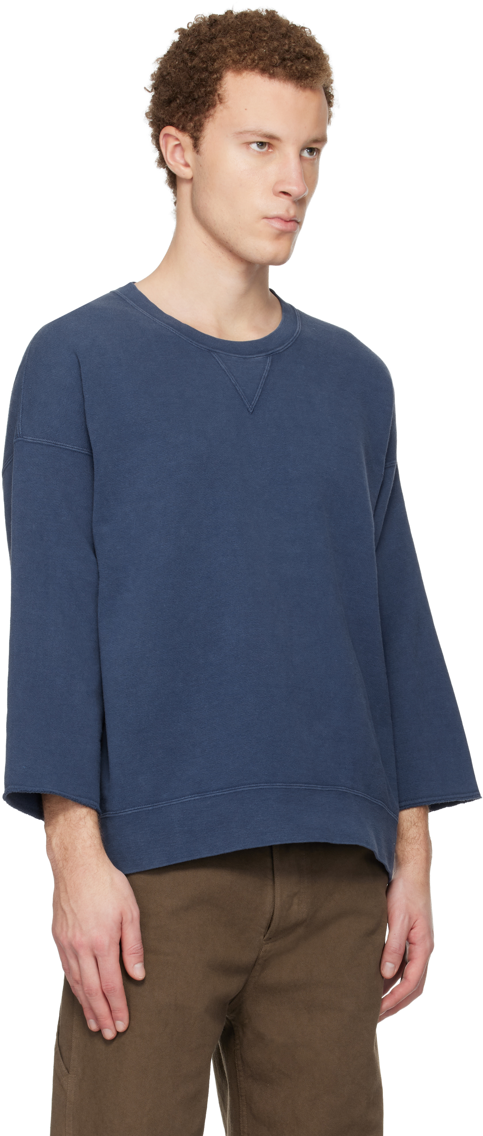 visvim - Pull molletonné surdimensionné bleu à manches trois-quart
