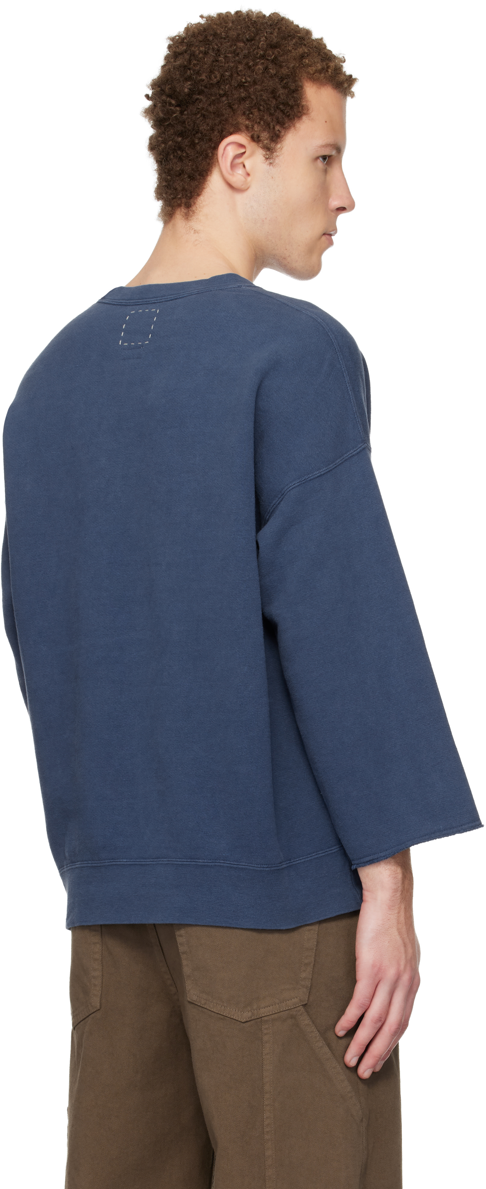 visvim - Pull molletonné surdimensionné bleu à manches trois-quart