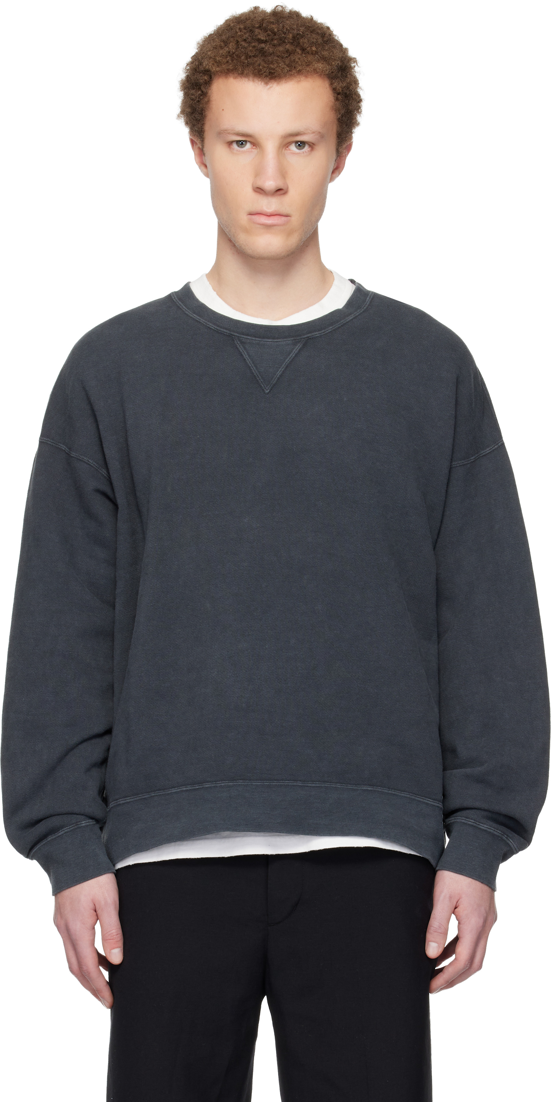visvim - Pull molletonné surdimensionné noir à manches trois-quarts