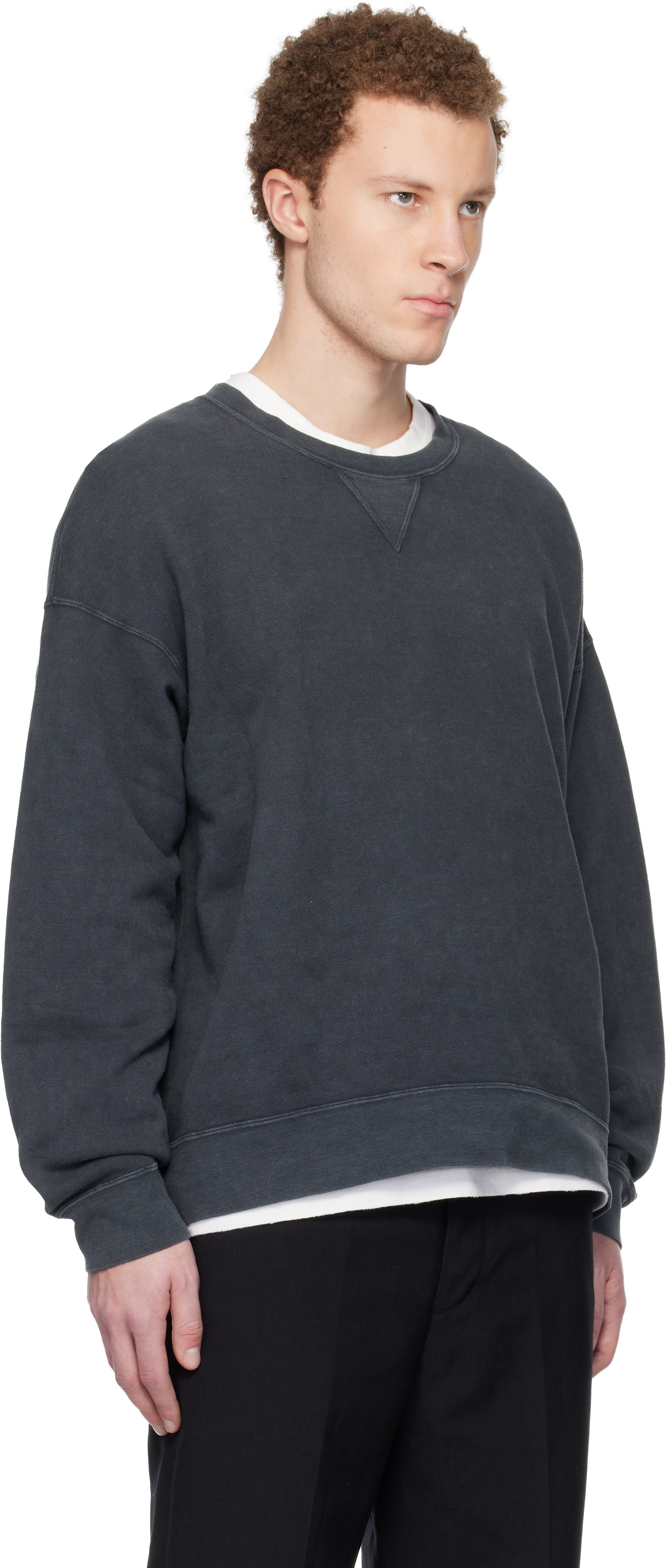 visvim - Pull molletonné surdimensionné noir à manches trois-quarts