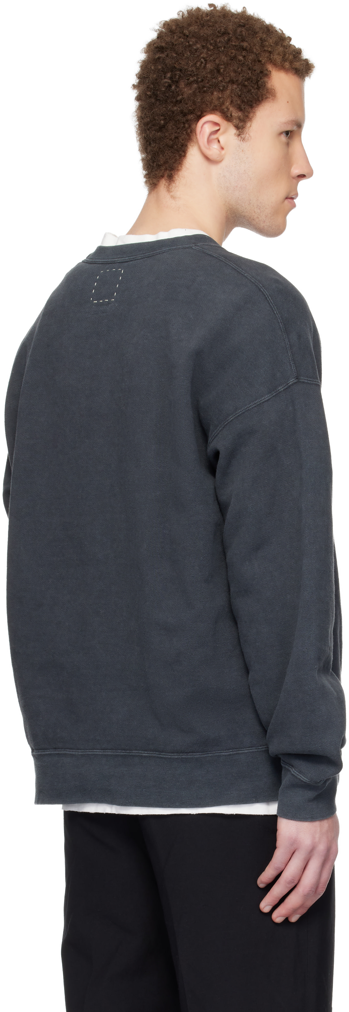 visvim - Pull molletonné surdimensionné noir à manches trois-quarts