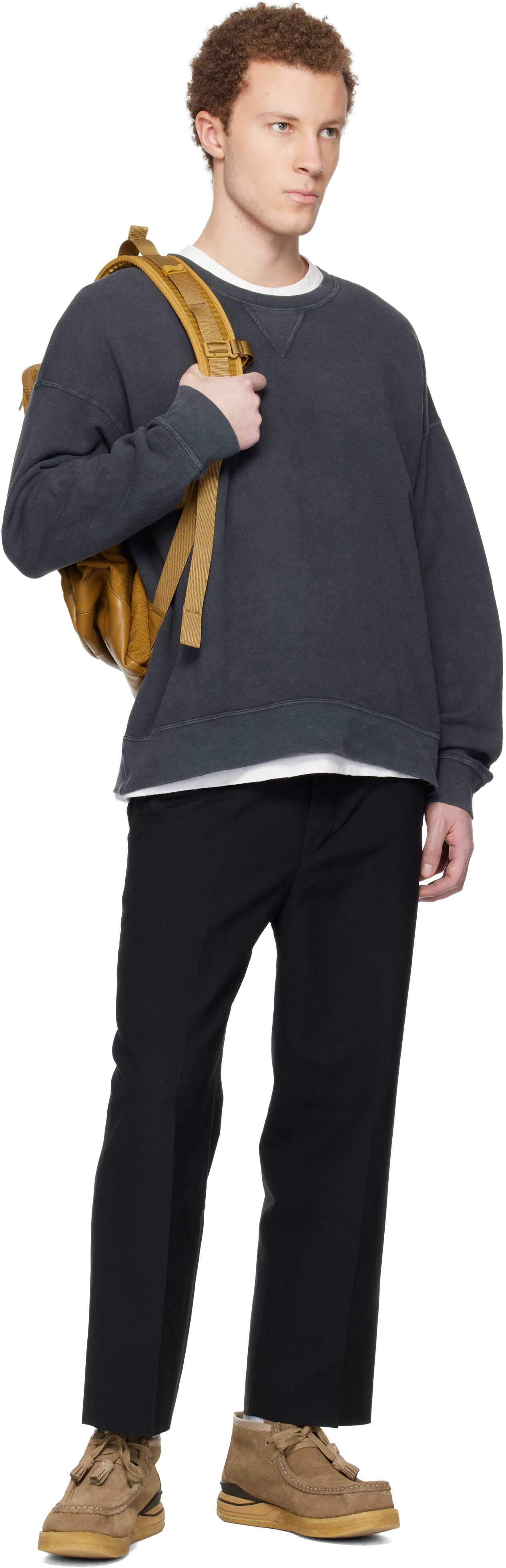 visvim - Pull molletonné surdimensionné noir à manches trois-quarts