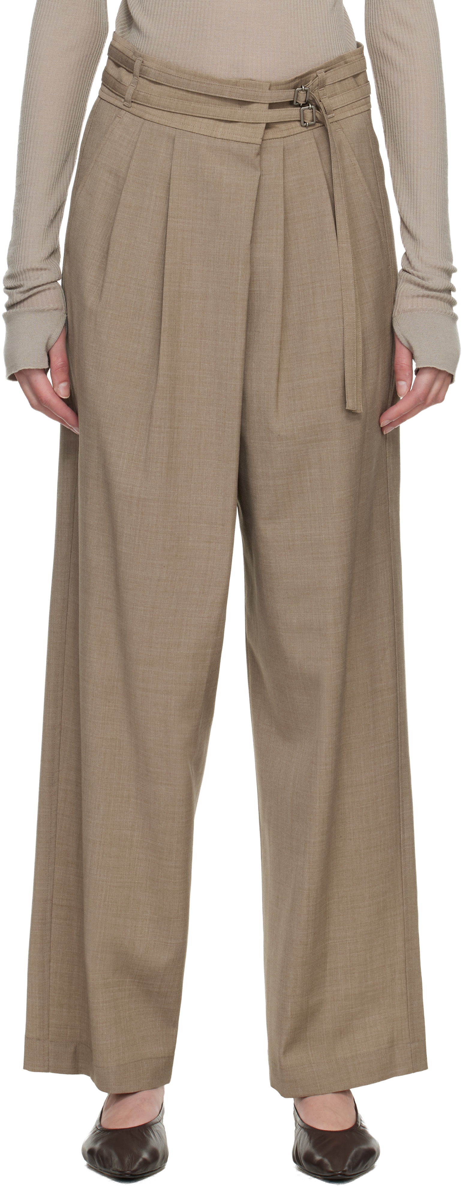 LE17SEPTEMBRE - Pantalon ample brun à assemblage portefeuille