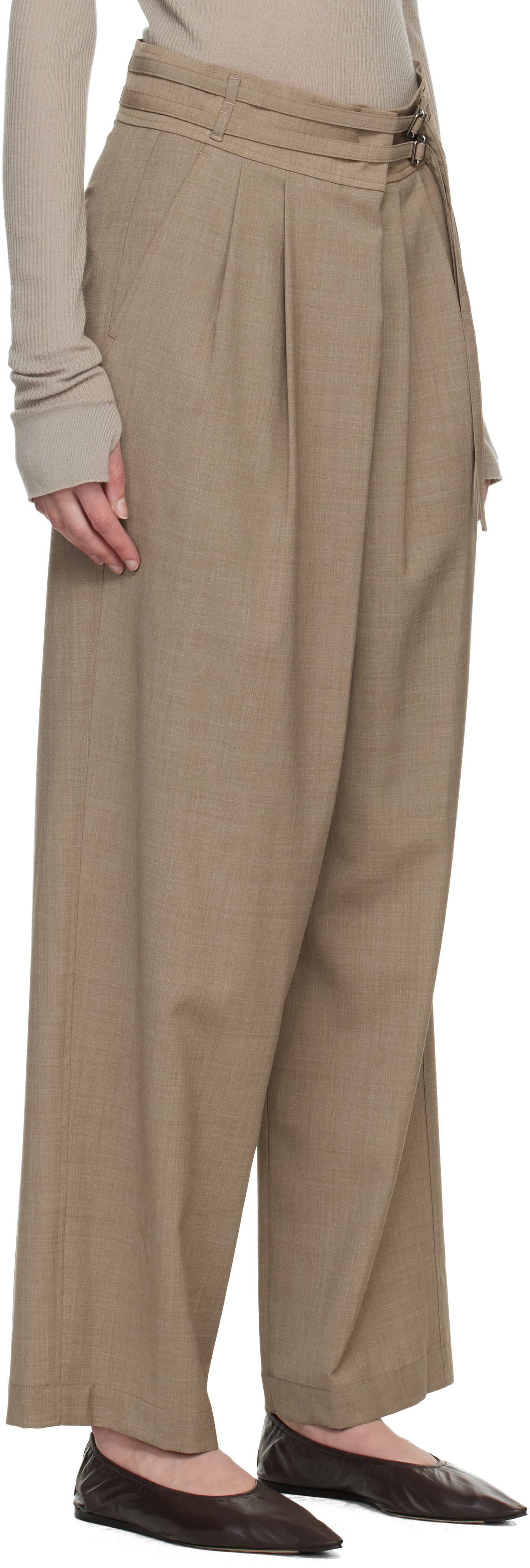 LE17SEPTEMBRE - Pantalon ample brun à assemblage portefeuille